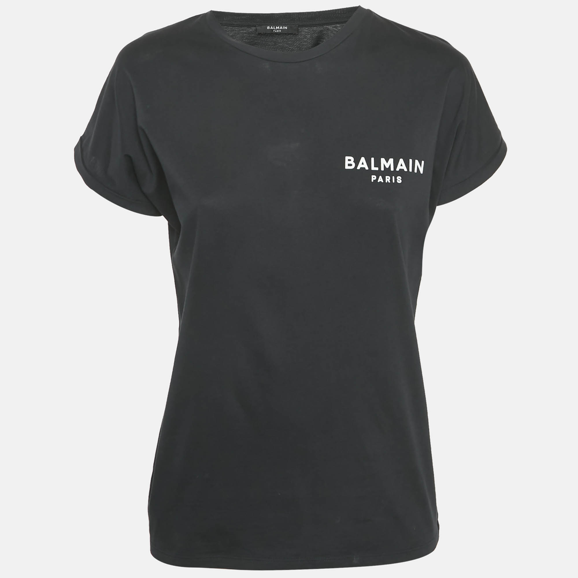 Balmain Black Logo Print Jersey T-Shirt M