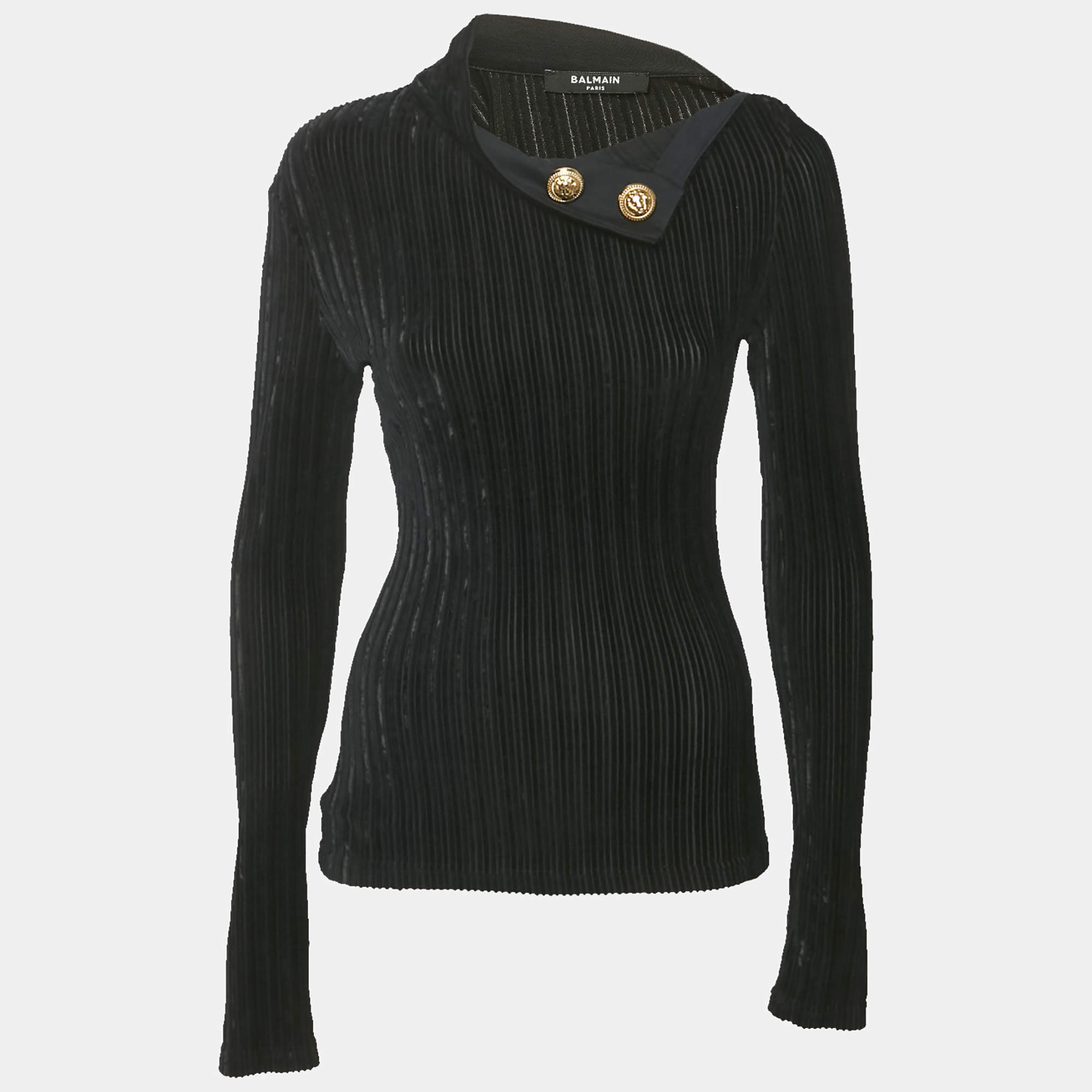 Pre Owned Balmain Black Velvet Rib Knit Pullover S