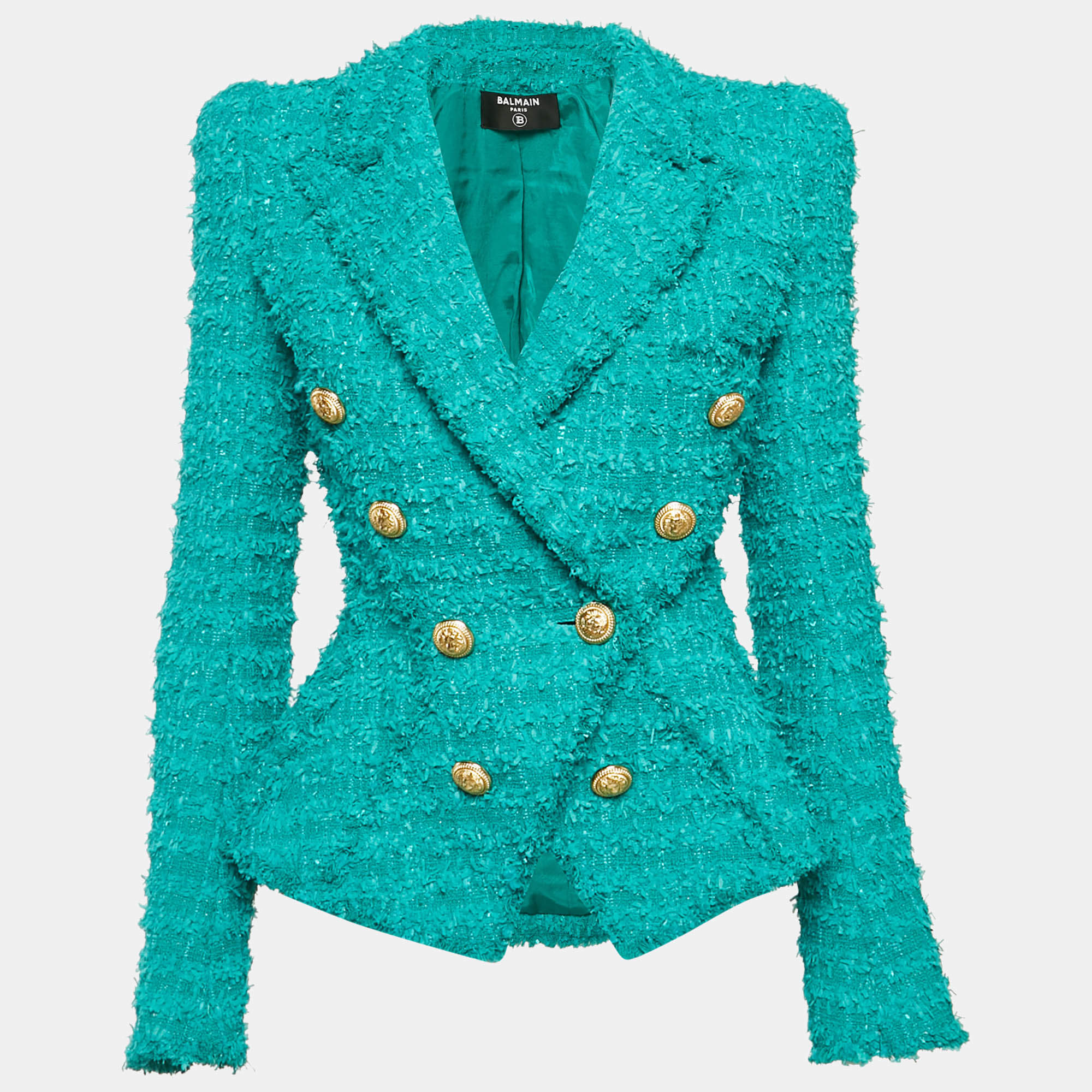 Balmain Blue Tweed Double Breasted Jacket S