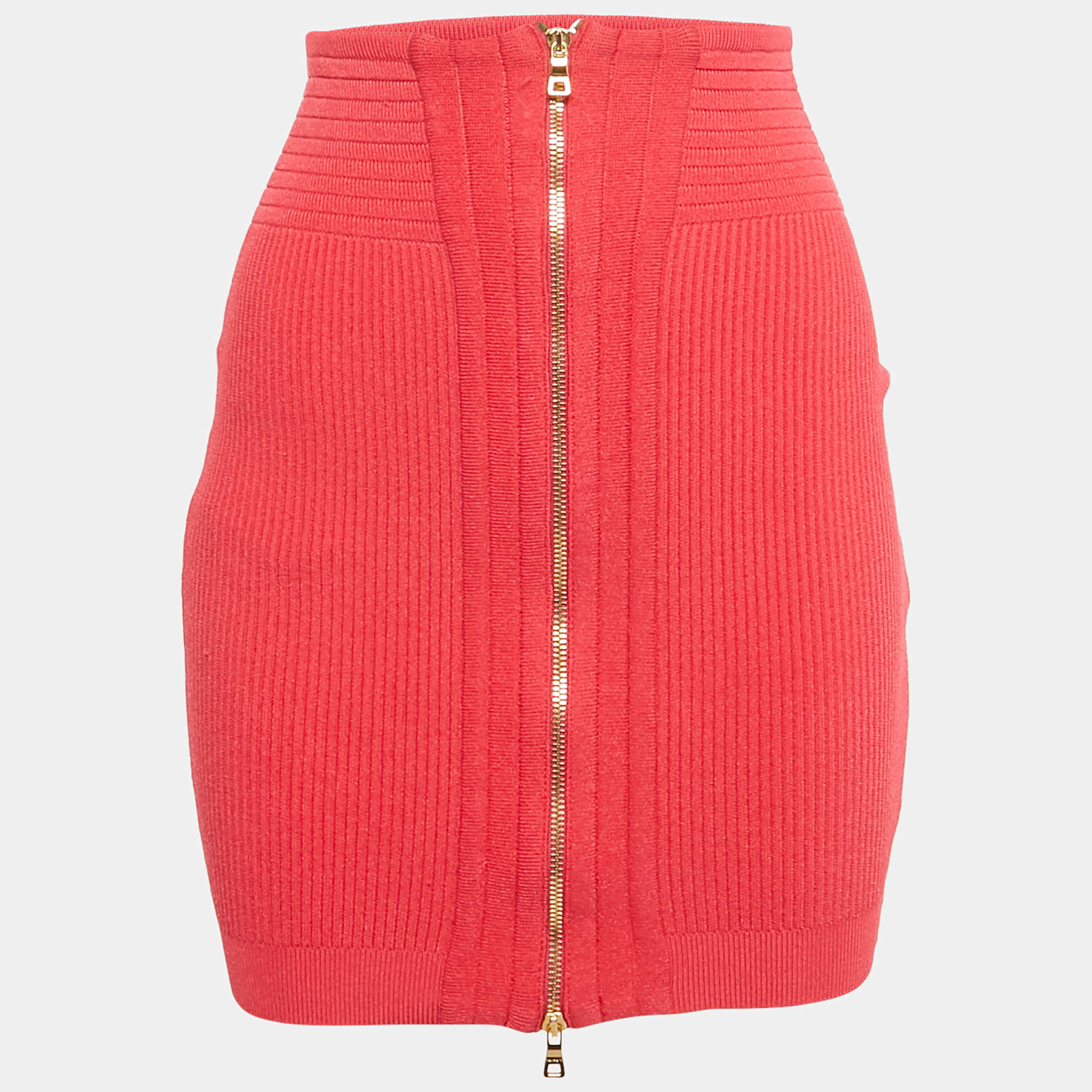 Balmain Pink Stretch Knit Mini Skirt M