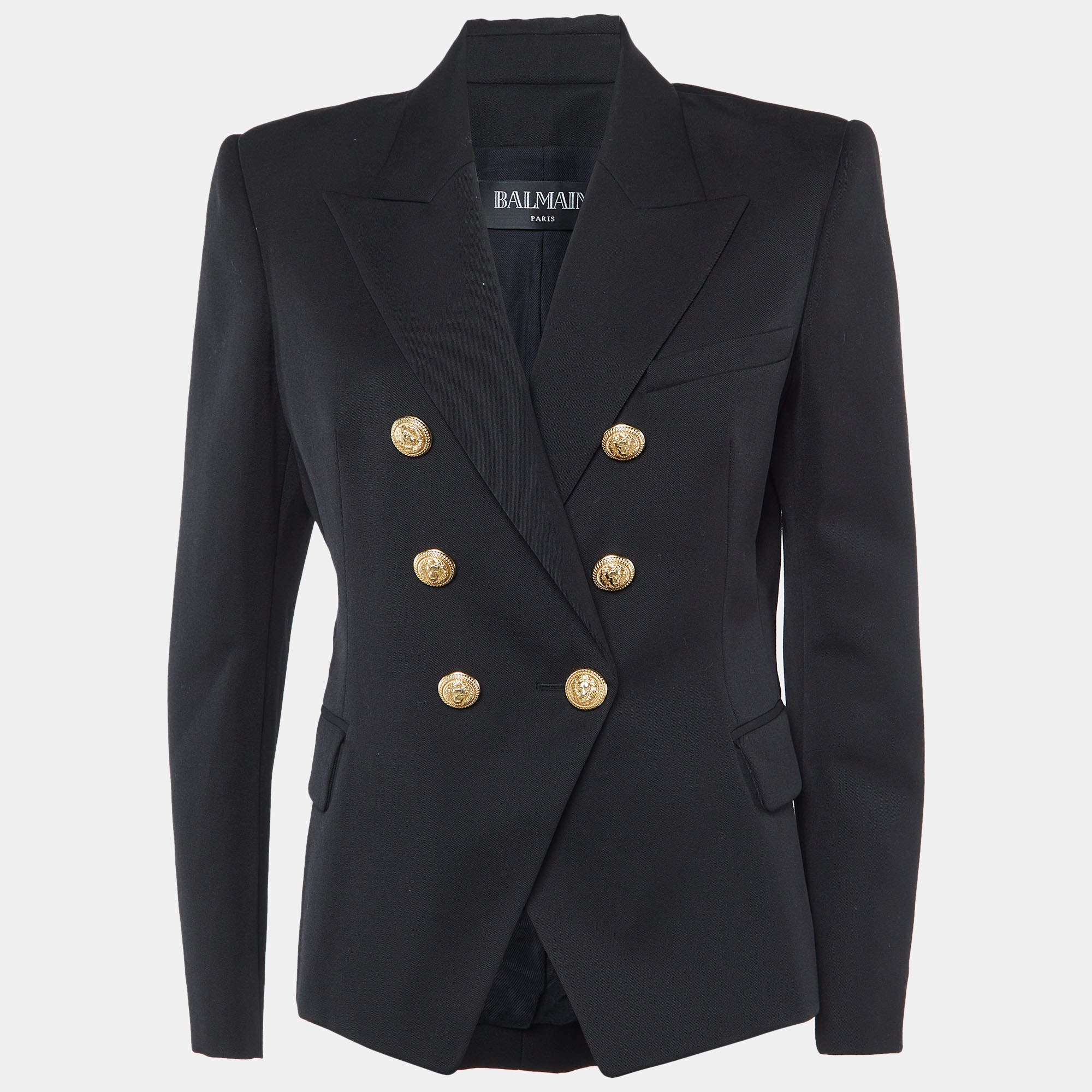 Pre Owned Balmain Black Wool Double Breasted Blazer L