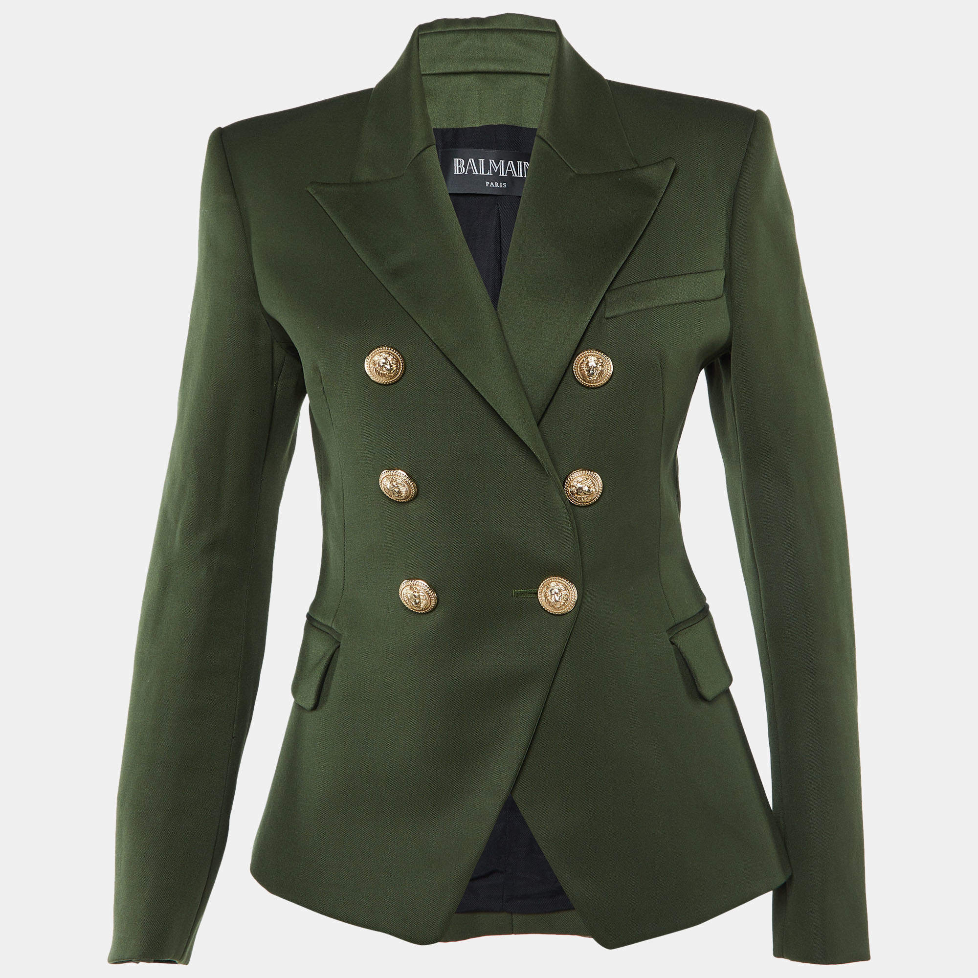 Pre Owned Balmain Dark Green Wool Double Breasted Blazer M