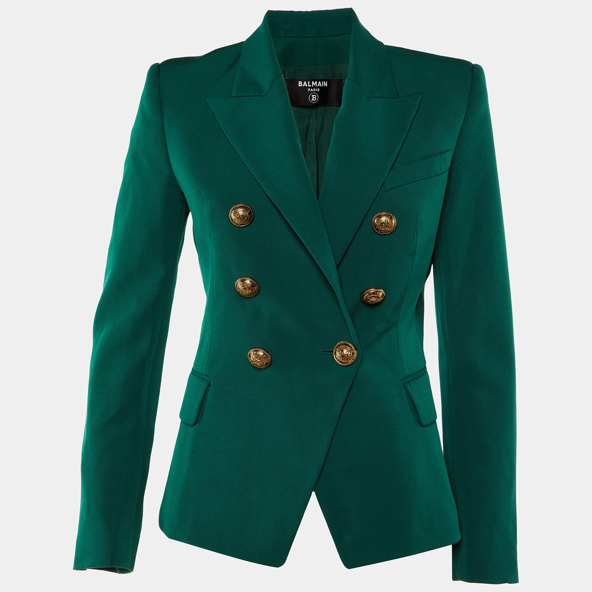 Pre Owned Balmain Green Wool Double Breasted Blazer M