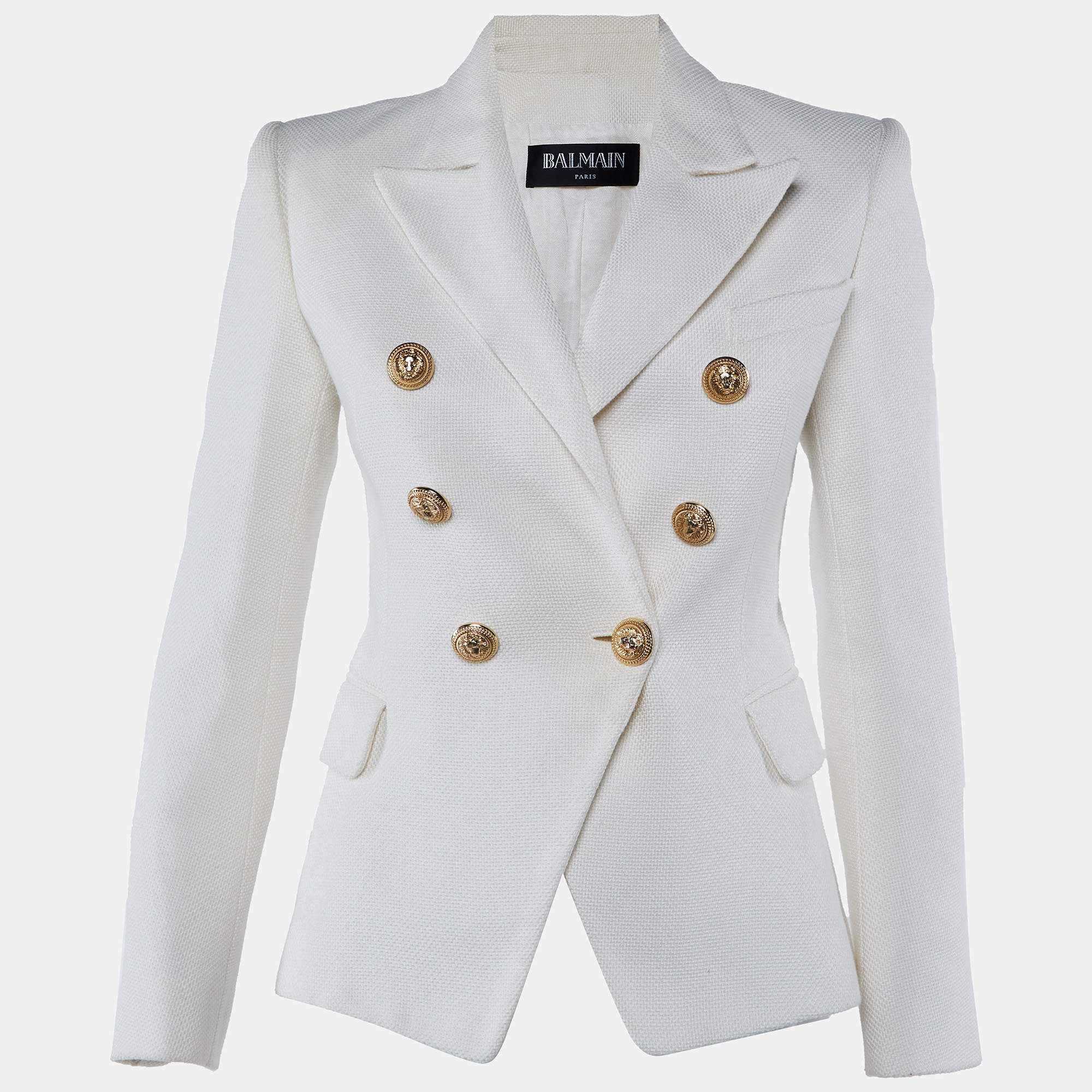 Pre Owned Balmain Ivory Cotton Double Breasted Jacket S