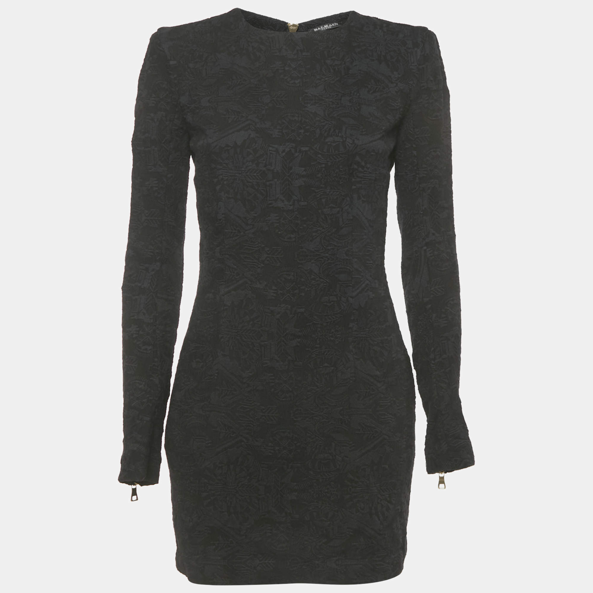 Pre Owned Balmain Black Jacquard Mini Dress M