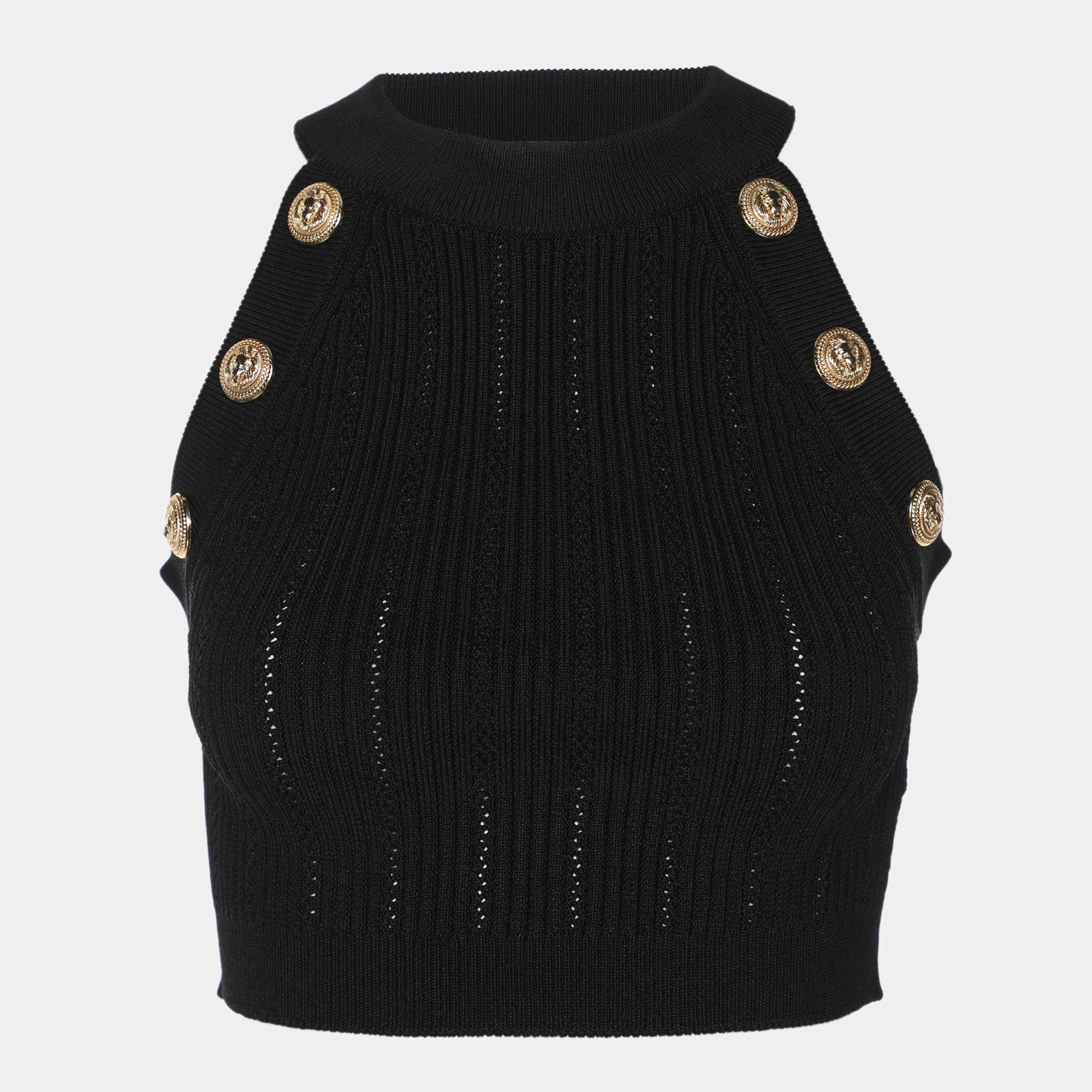 Pre Owned Balmain Black Rib Knit Tank Top S
