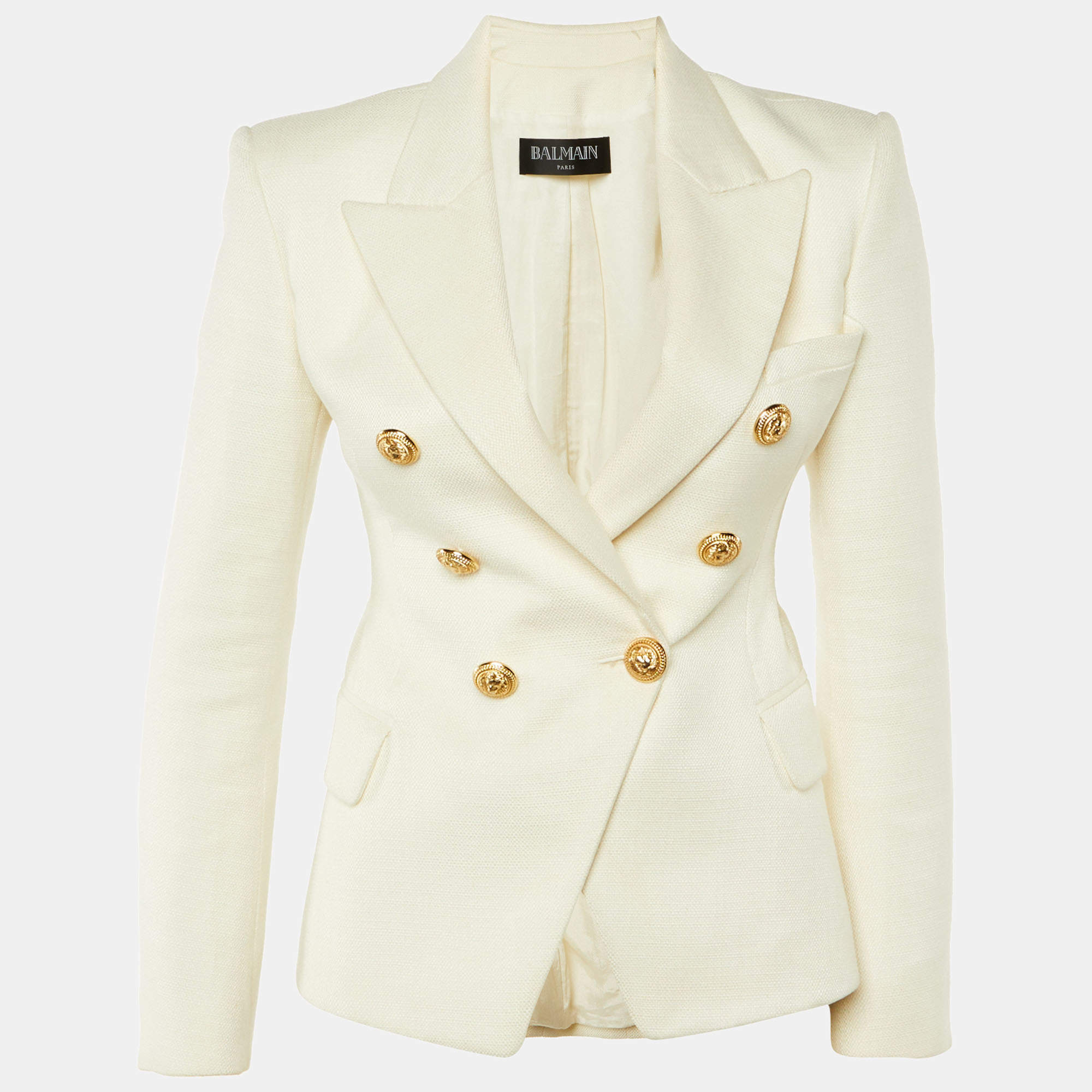 Pre Owned Balmain ivory Panama Double Breasted Tailored Jacket M