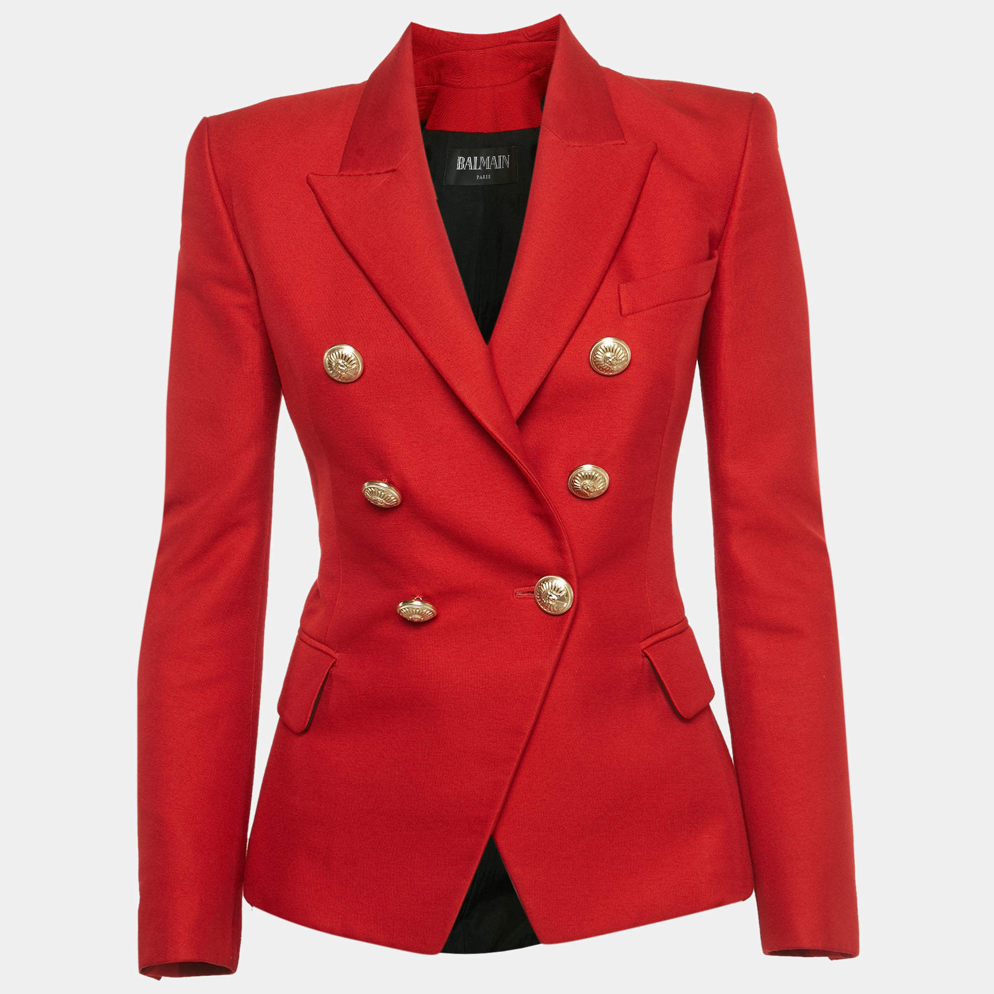 Pre Owned Balmain Red Crepe Double Breasted Blazer S