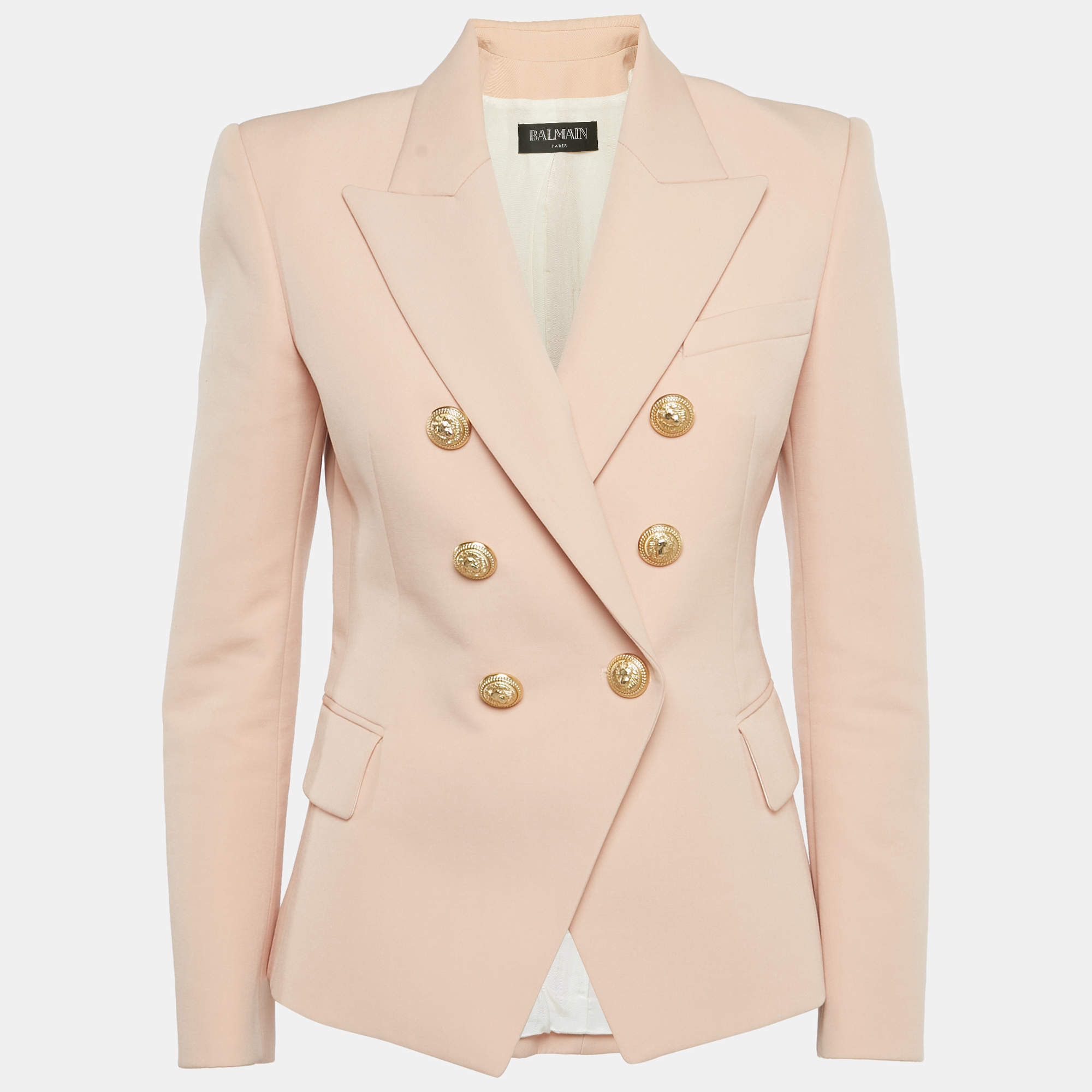 Pre Owned Balmain Light Pink Wool Double Breasted Blazer M