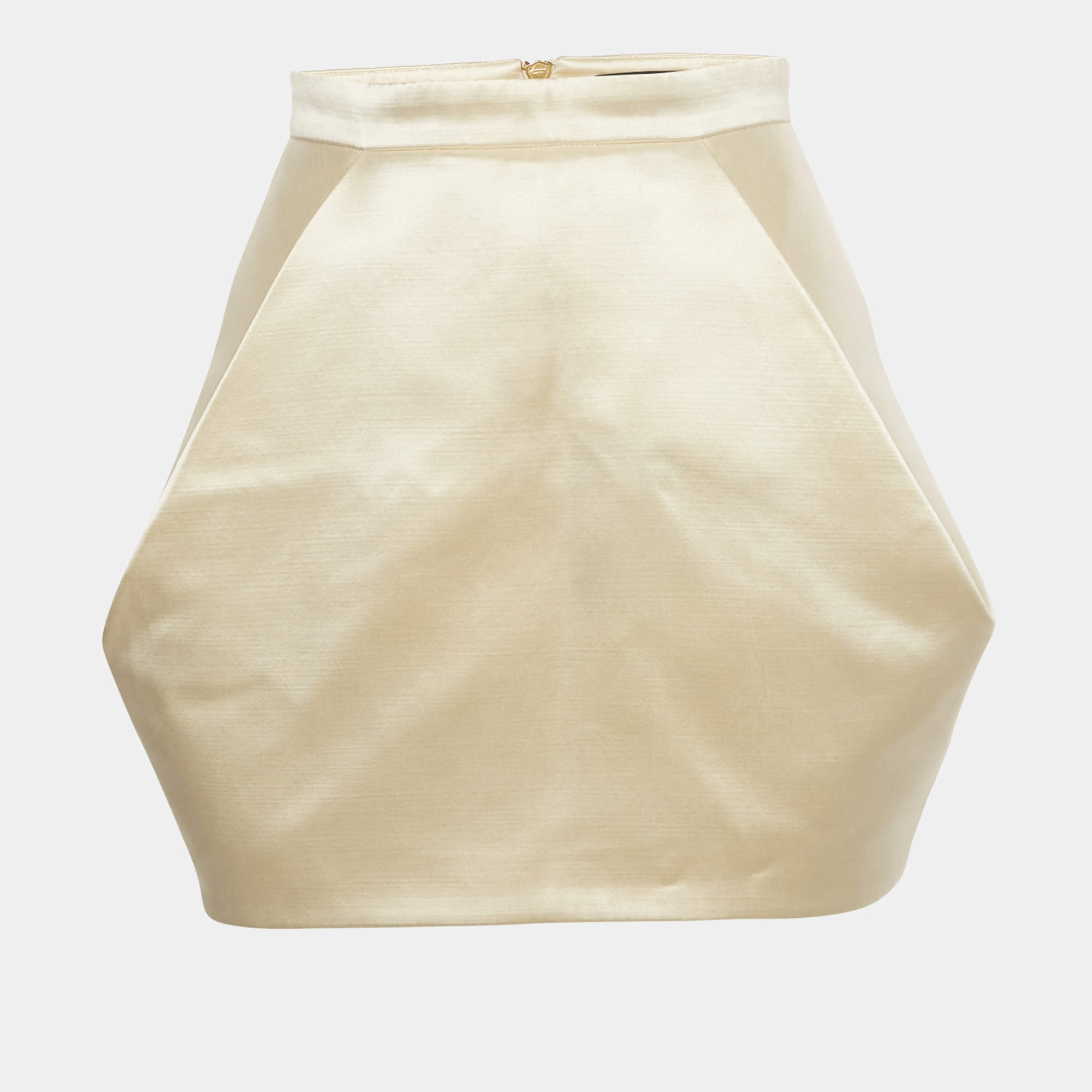 Pre Owned Balmain Cream Satin Mini Skirt M