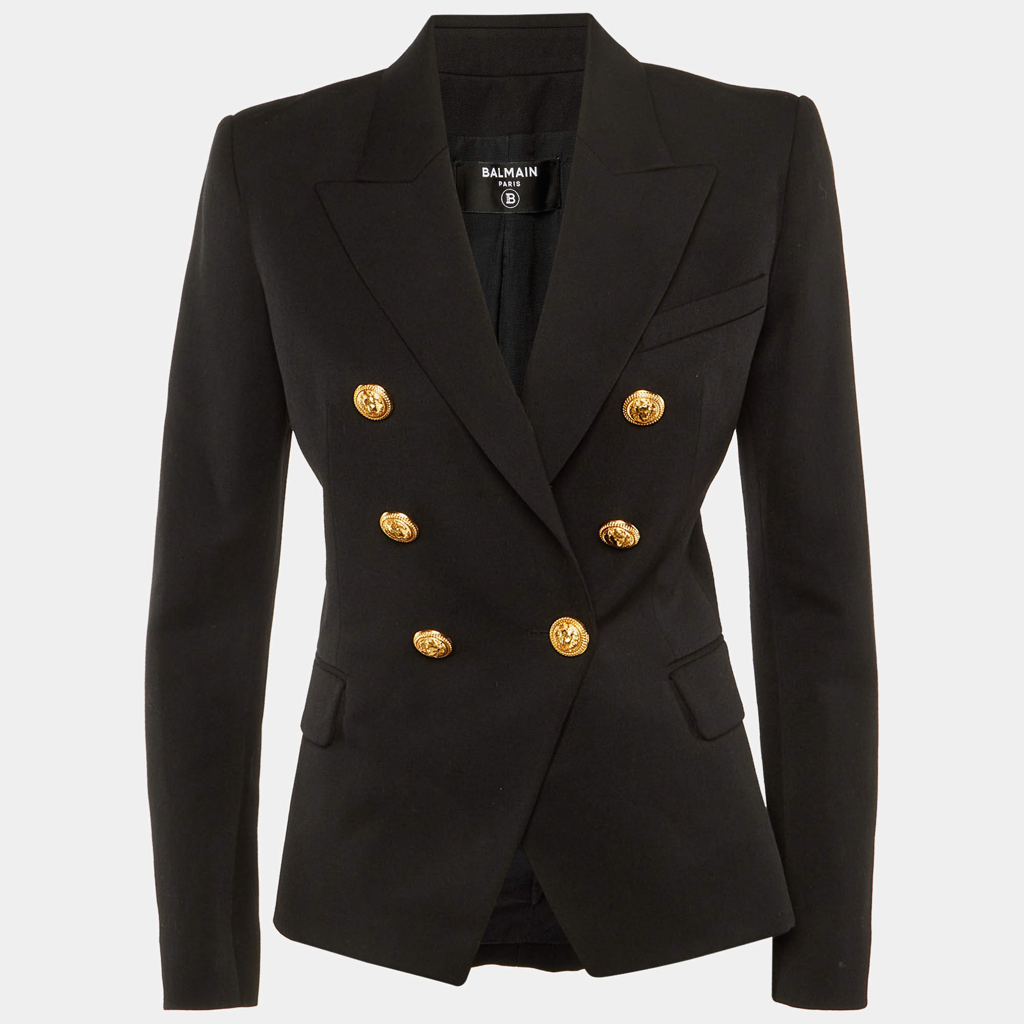 Pre Owned Balmain Black Wool Double Breasted Blazer M