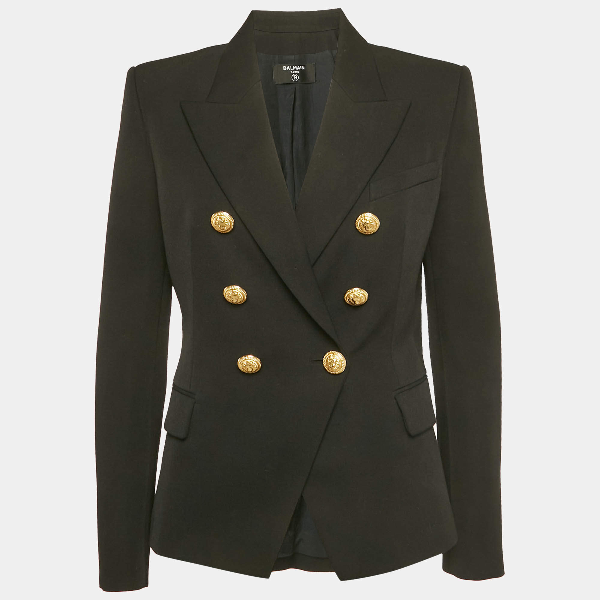 Pre Owned Balmain Black Wool Double Breasted Blazer L