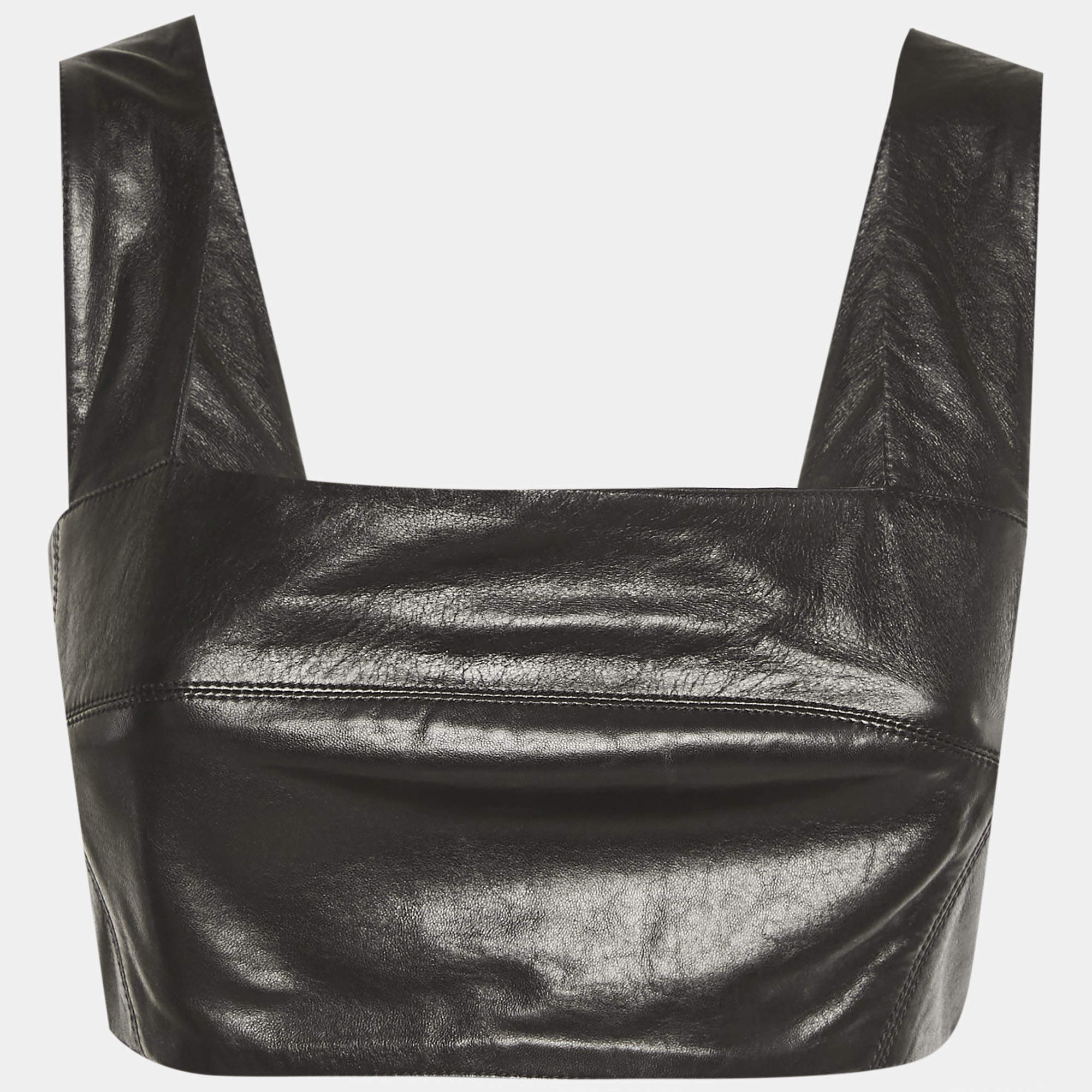 مملوكة مسبقًا Balmain Black Leather Crop Top M