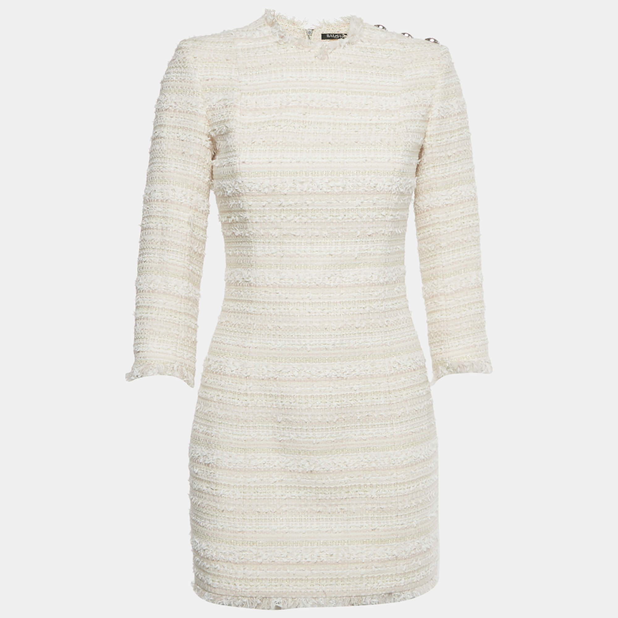 Pre Owned فستان بالمان قصير منسوج لوريكس مخطط وردي / أبيض مقاس صغير (سمول)