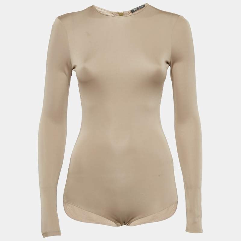 Pre Owned Balmain Beige Jersey Bodysuit S