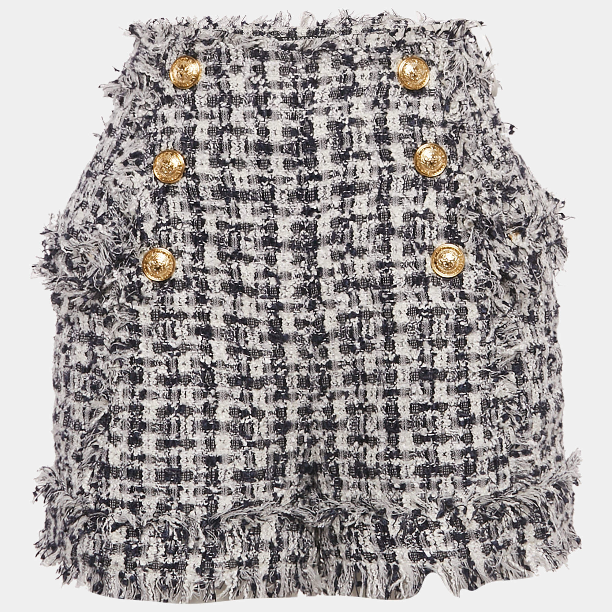 Pre Owned Balmain Blue Tweed High Waisted Shorts M/Waist 28"