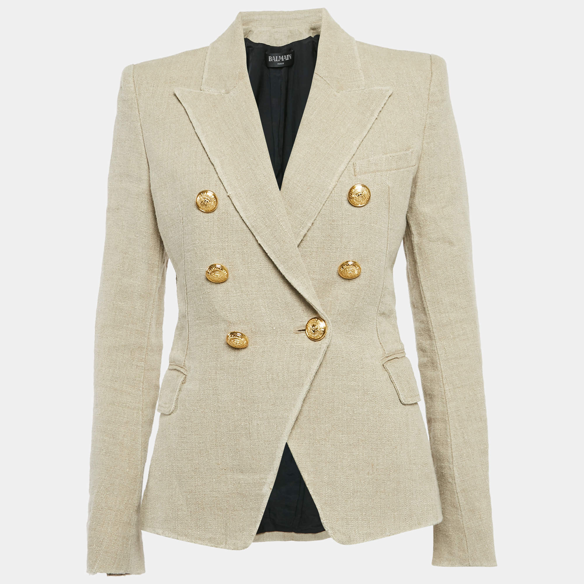 Pre Owned Balmain Beige Linen Double Breasted Blazer M
