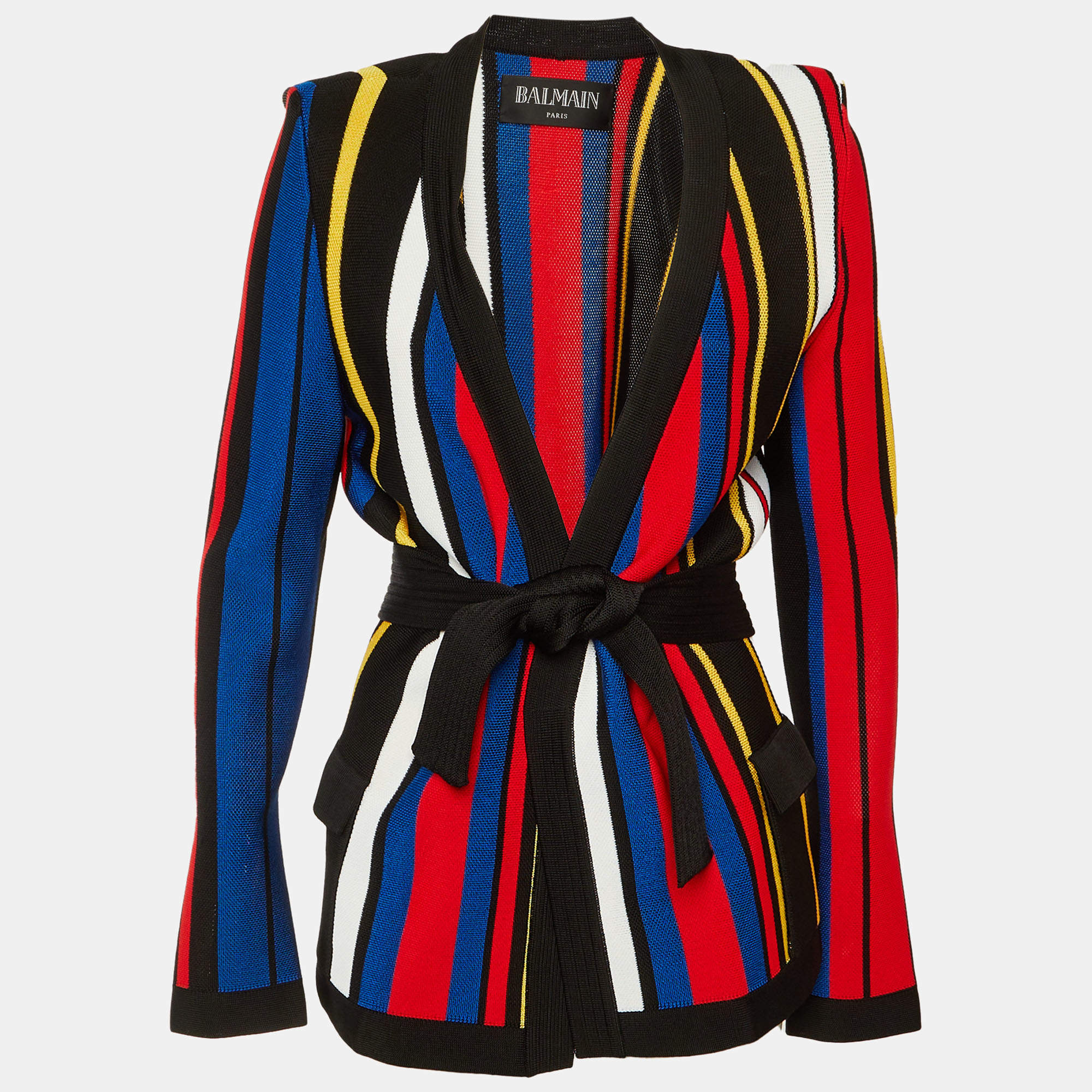 مملوكة مسبقًا Balmain Multicolor Striped Knit Open Front Cardigan M