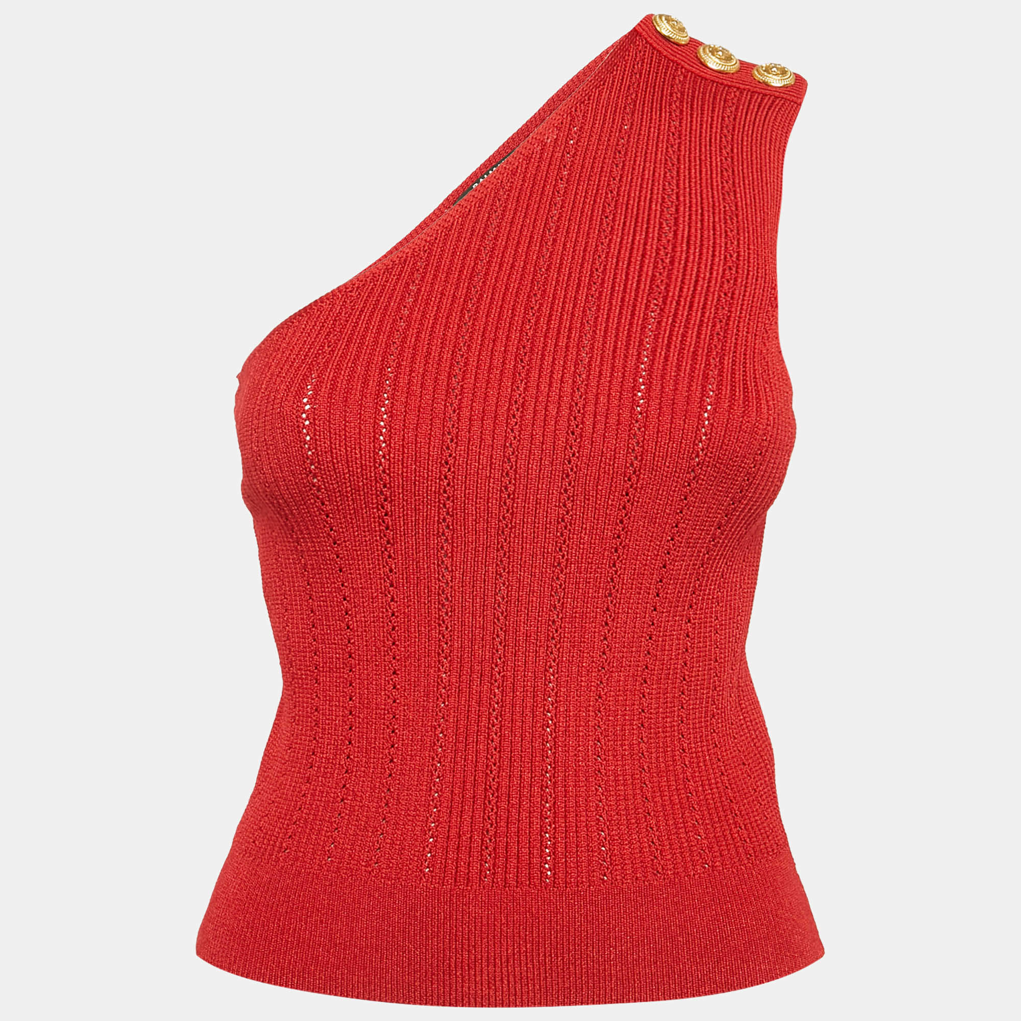 Pre Owned توب بَالمَان أحمر محبوك بكتف واحدة مقاس صغير (سمول)