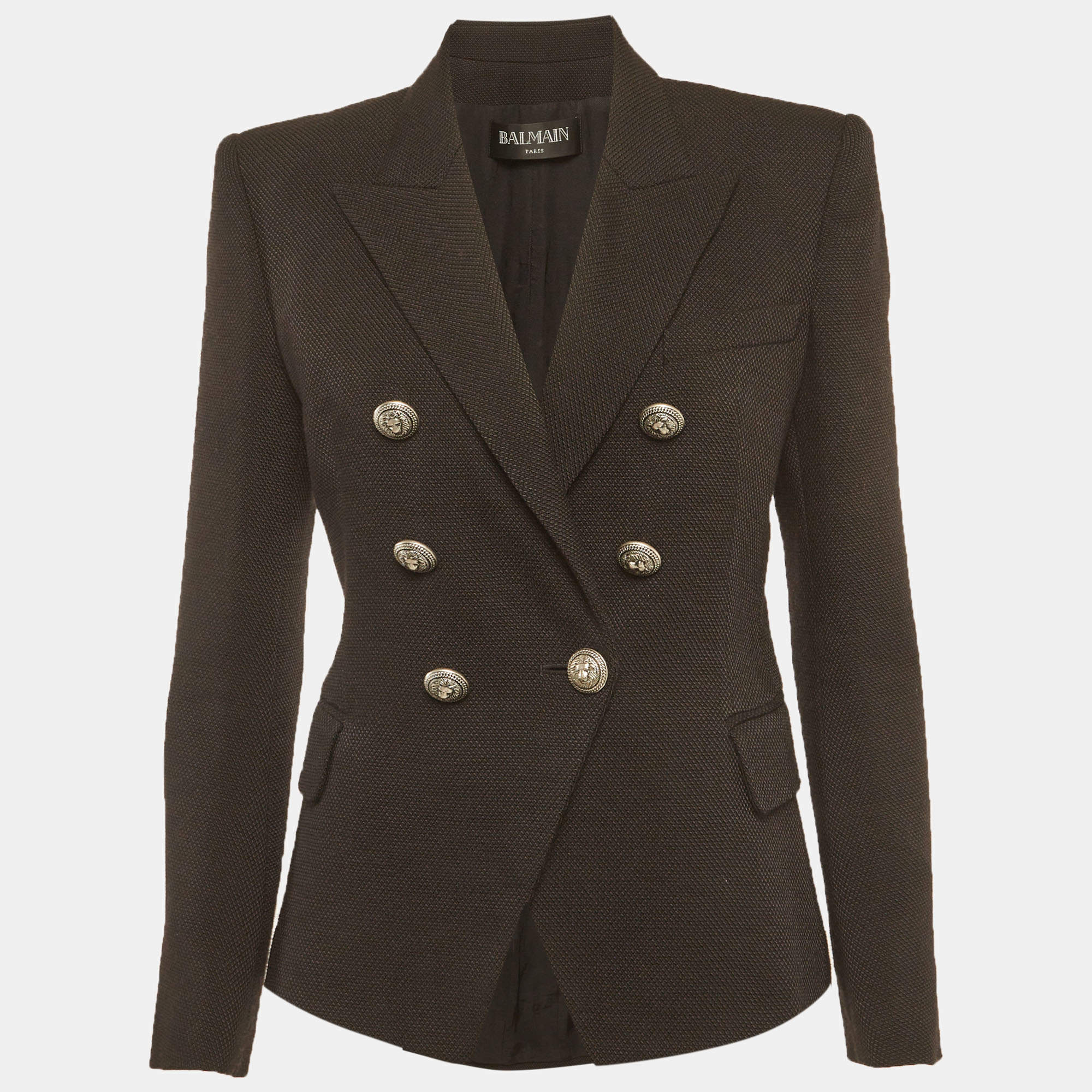 Pre Owned Balmain Black Wool Blend Double Breasted Blazer M