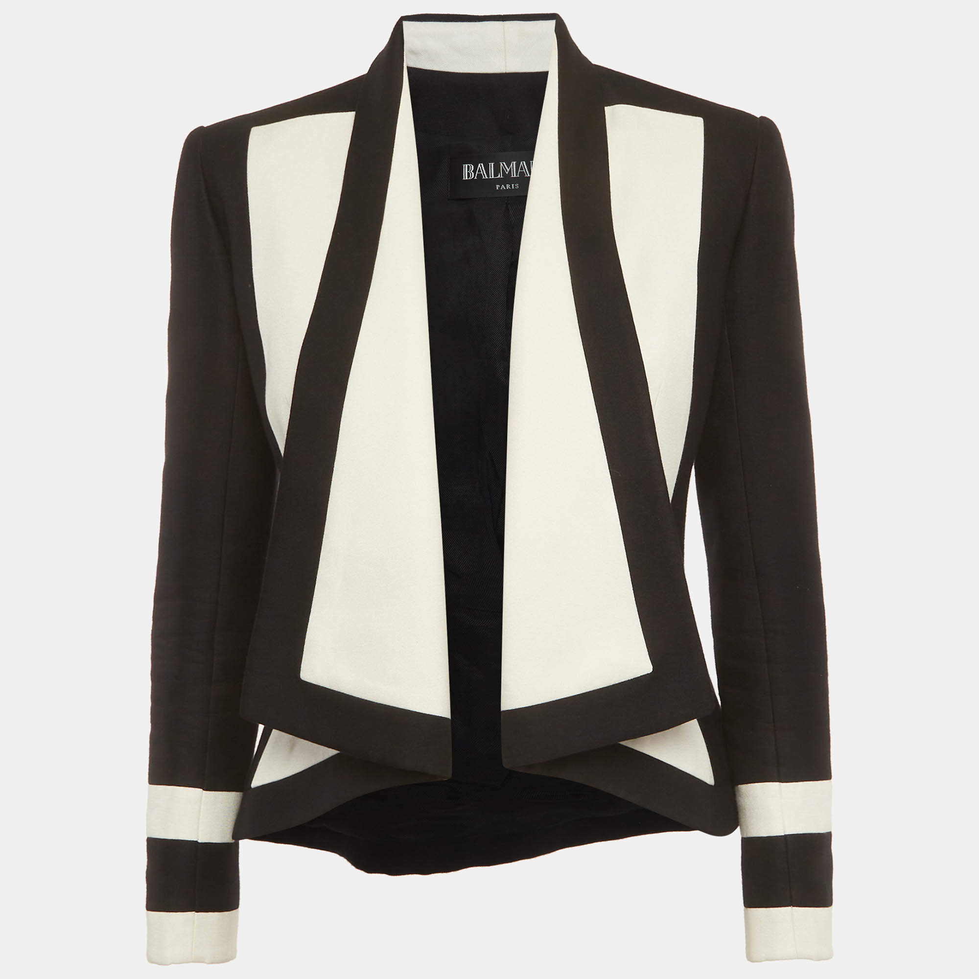 مملوكة مسبقًا Balmain Black/White Wool Blend Two-Tone Open-Front Jacket M
