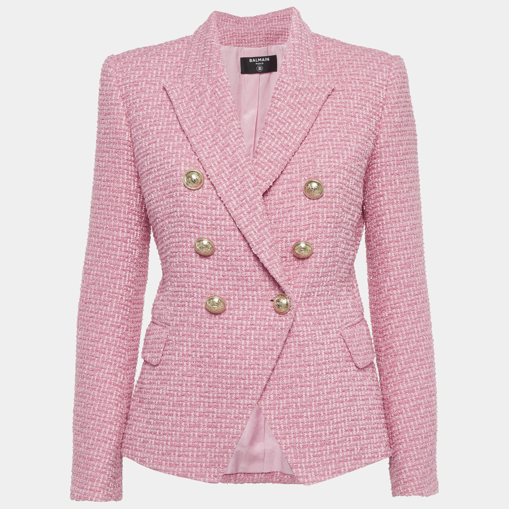 Pre Owned Balmain Pink Tweed Double Breasted Blazer M