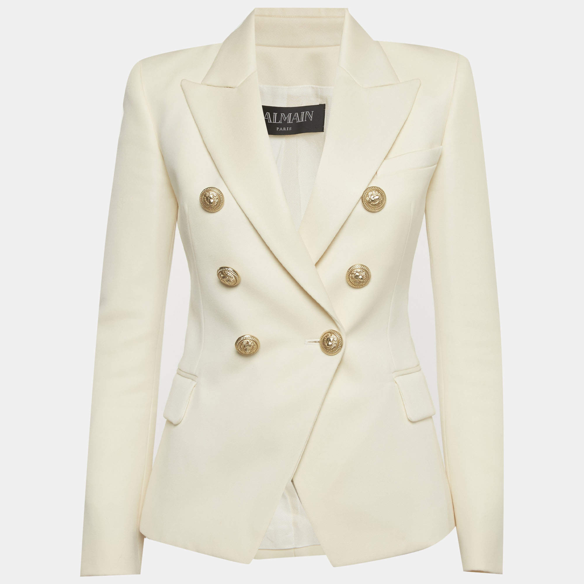 Pre Owned Balmain Block Gabardine Double Breasted Blazer S