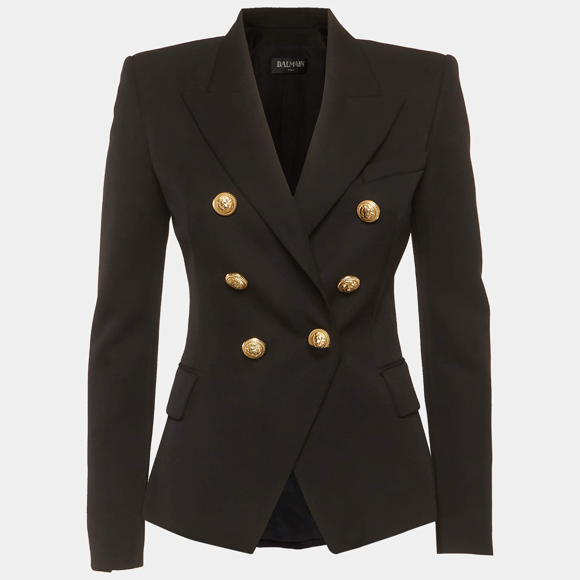 Pre Owned Balmain Black Wool Double Breasted Blazer S