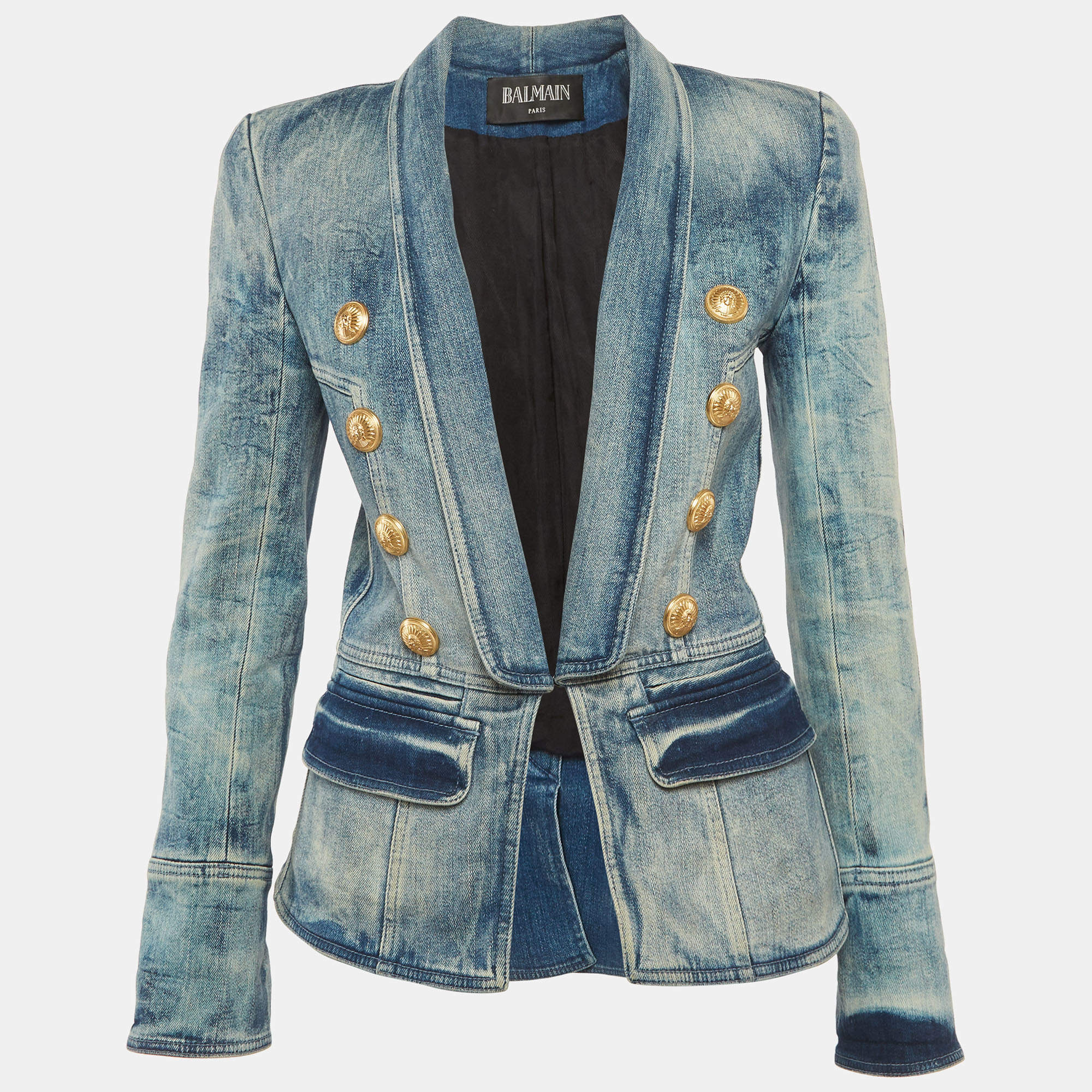 Pre Owned Balmain Blue Washed Denim Button Detail Jacket M