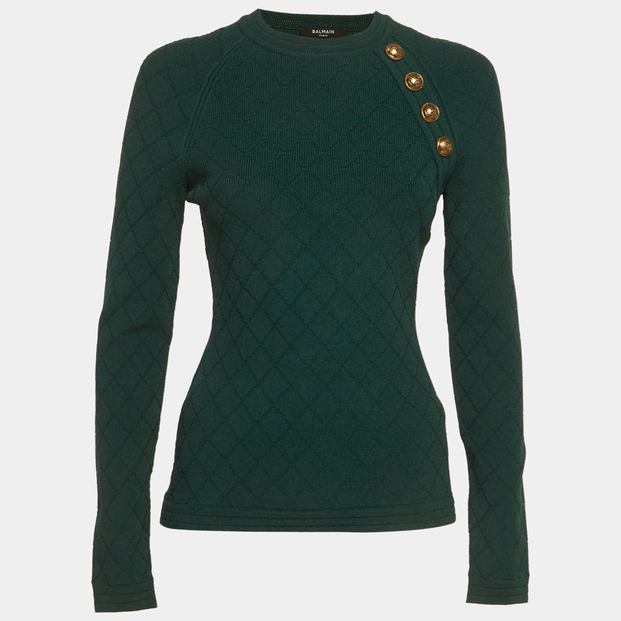 Pre Owned Balmain Green Textured Knit Pullover M