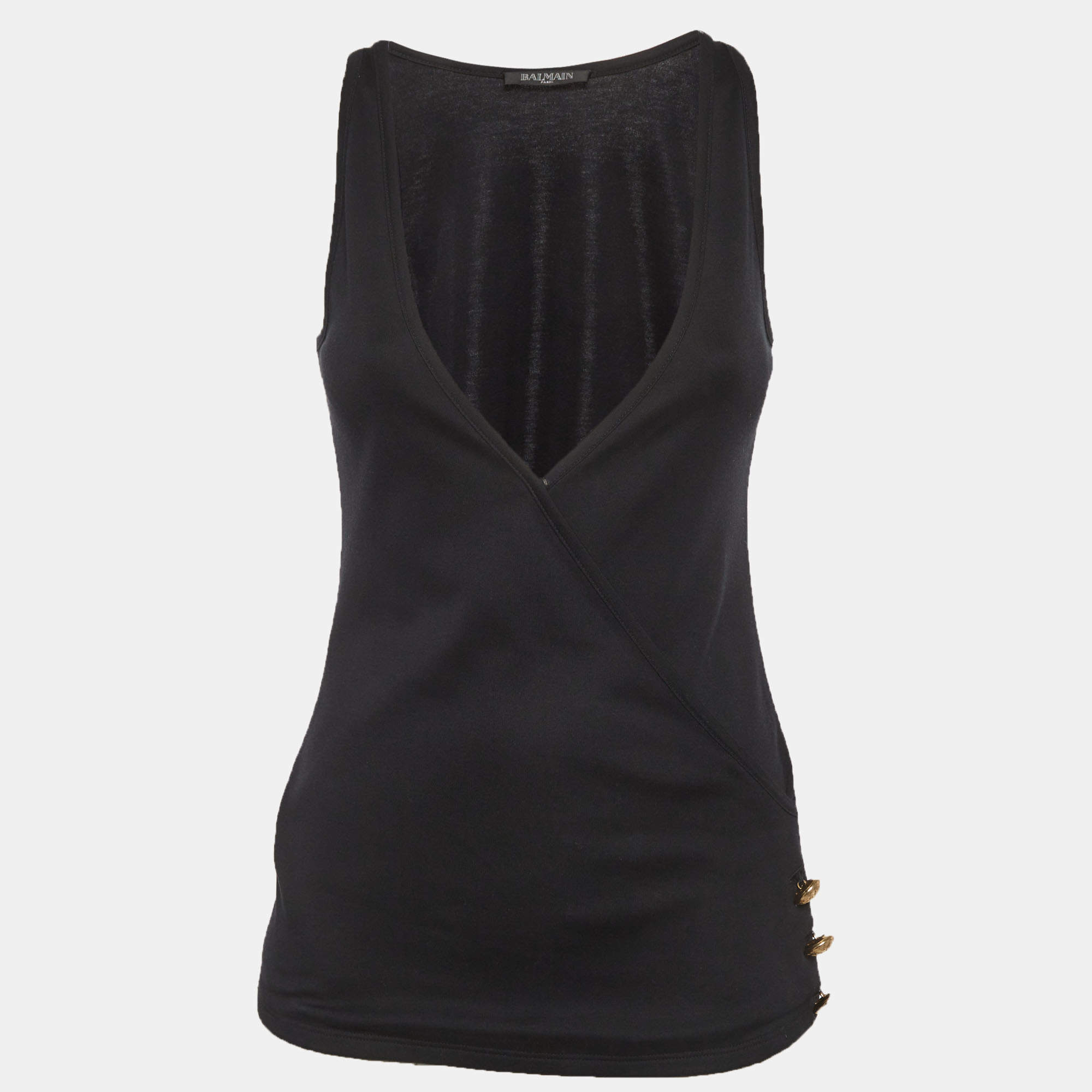 Pre Owned توب بالمان جيرزي أسود بتصميم متقاطع عند الرقبة V مقاس صغير (سمول)