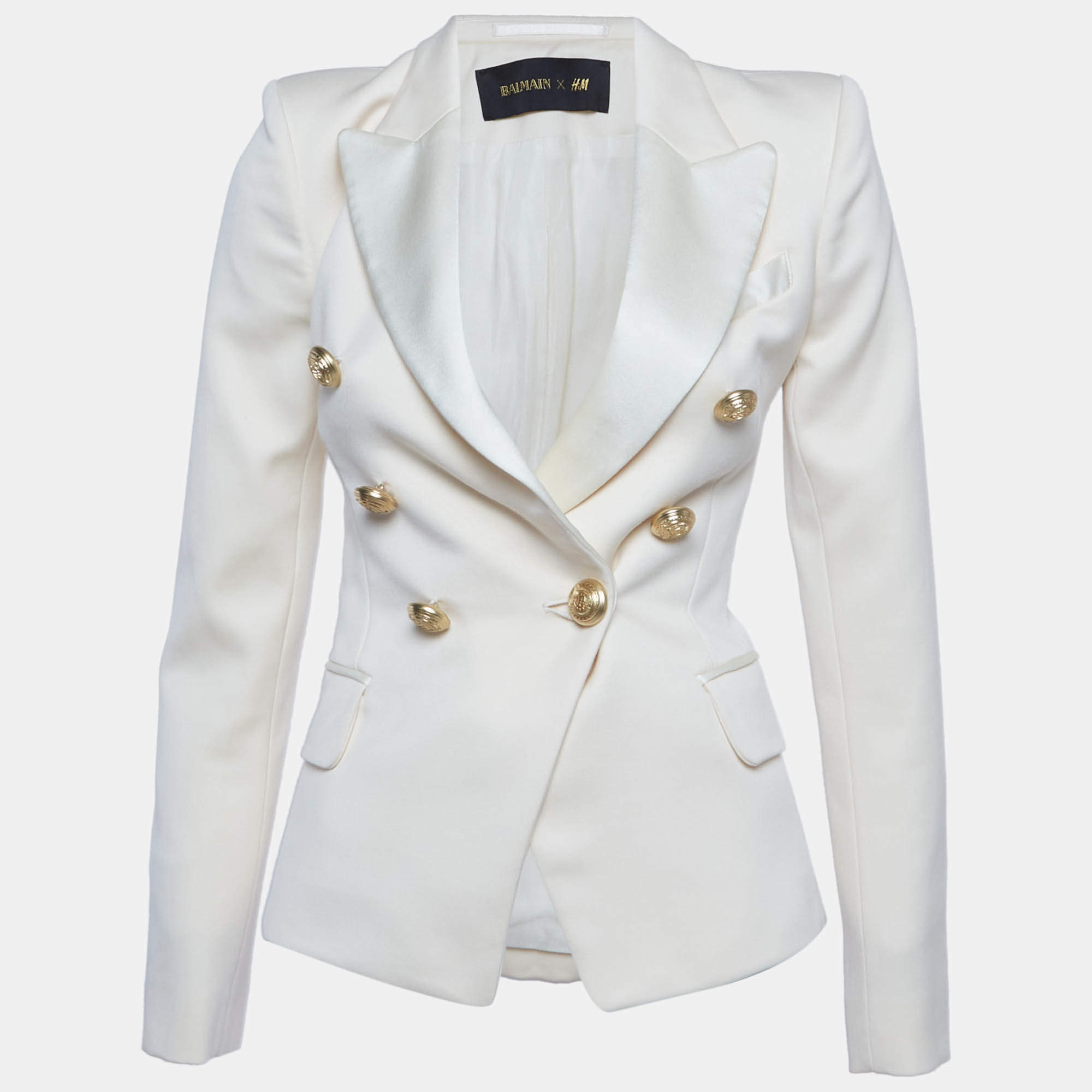 Pre Owned Balmain x H&M Cream Wool Double Breasted Blazer XS