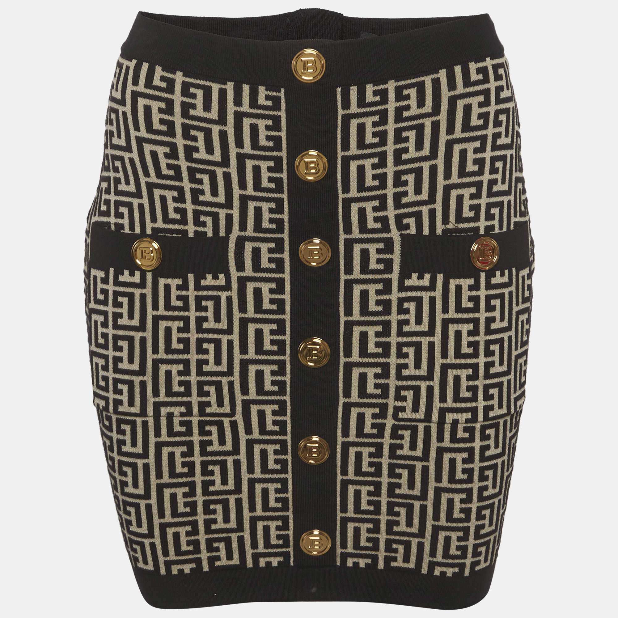Pre Owned Balmain Brown Jacquard Knit Bandeau Skirt S