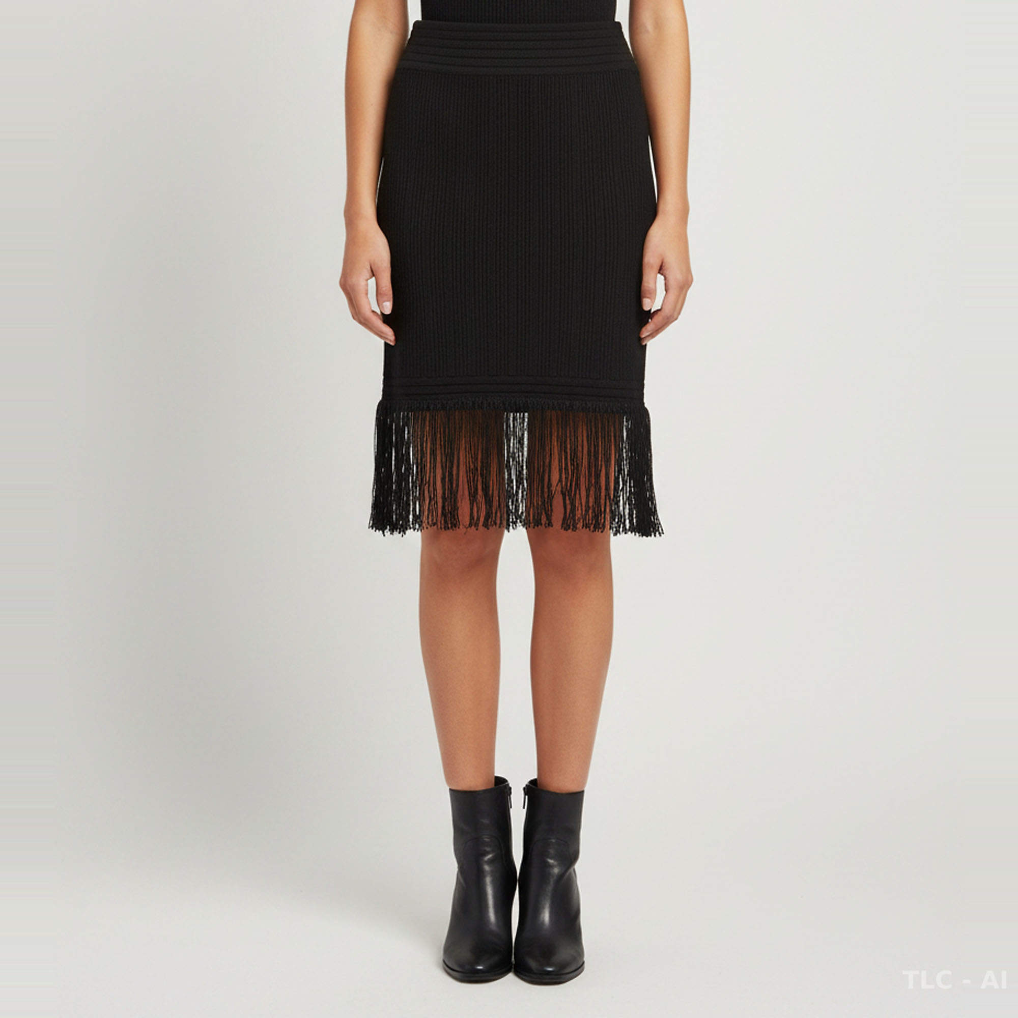 Pre Owned Balmain Black Rib Knit Fringed High-Waist Mini Skirt S