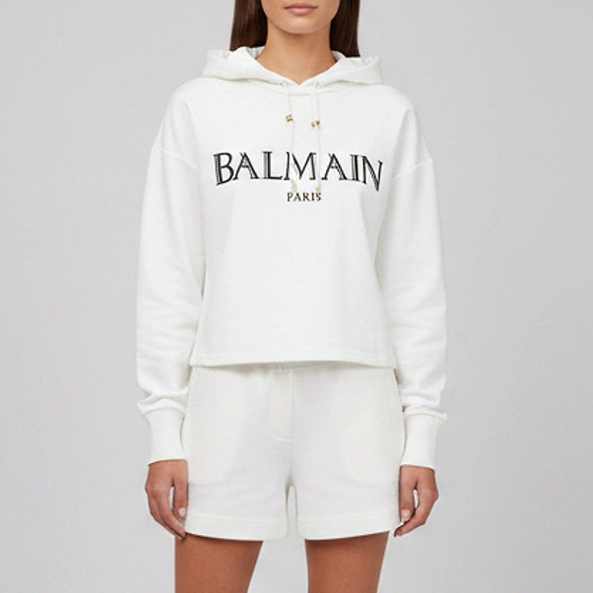 Pre Owned Balmain White Jersey Logo Embossed Hoodie XS