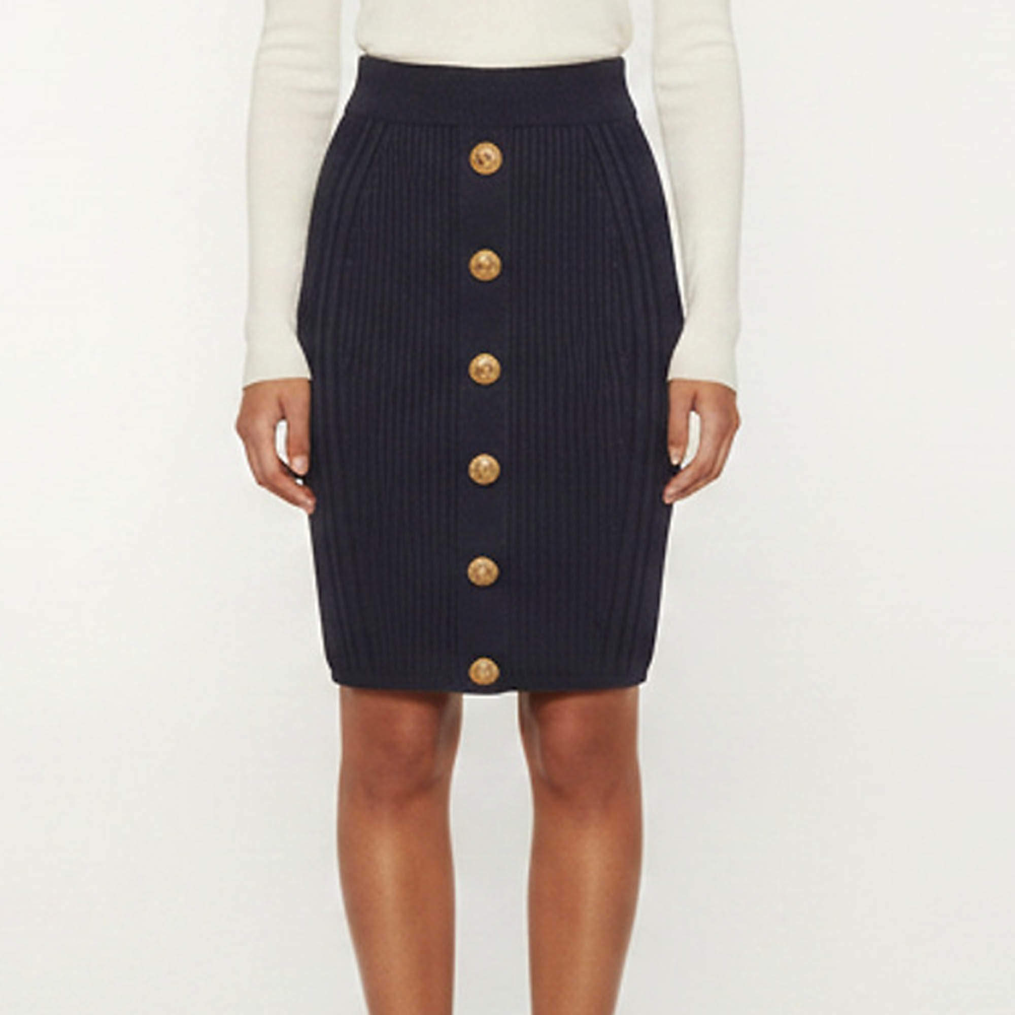 Pre Owned Balmain Navy Blue Rib Knit Embellished Short Skirt S