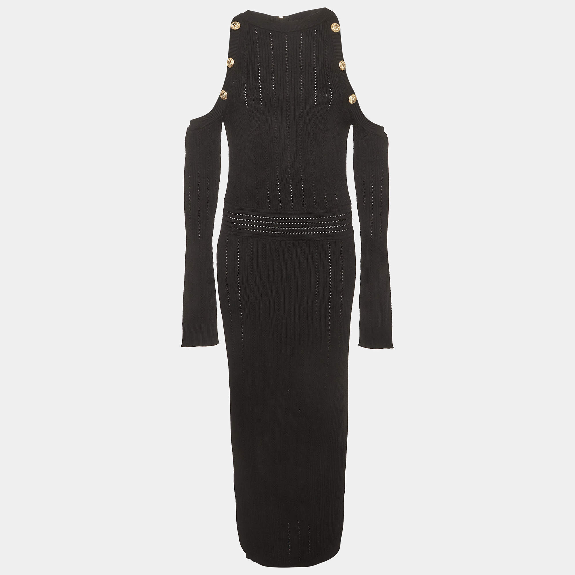 Pre Owned Balmain Black Rib Knit Halter Neck Midi Dress XL