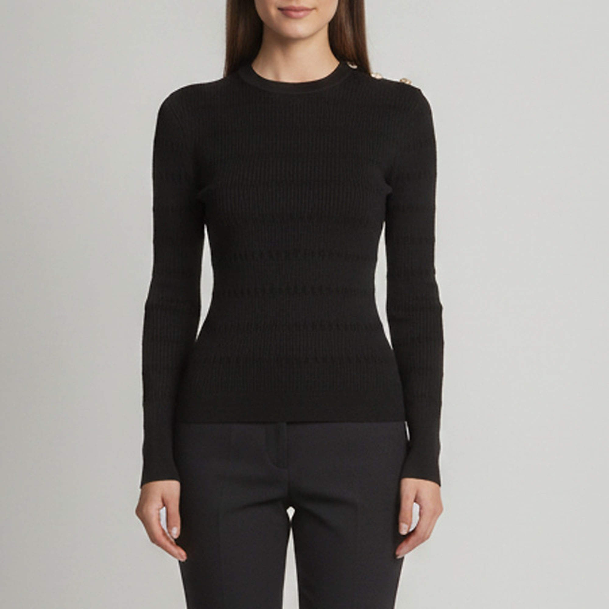 Pre Owned Balmain Black Button Embellished Pointelle Knit Pullover S