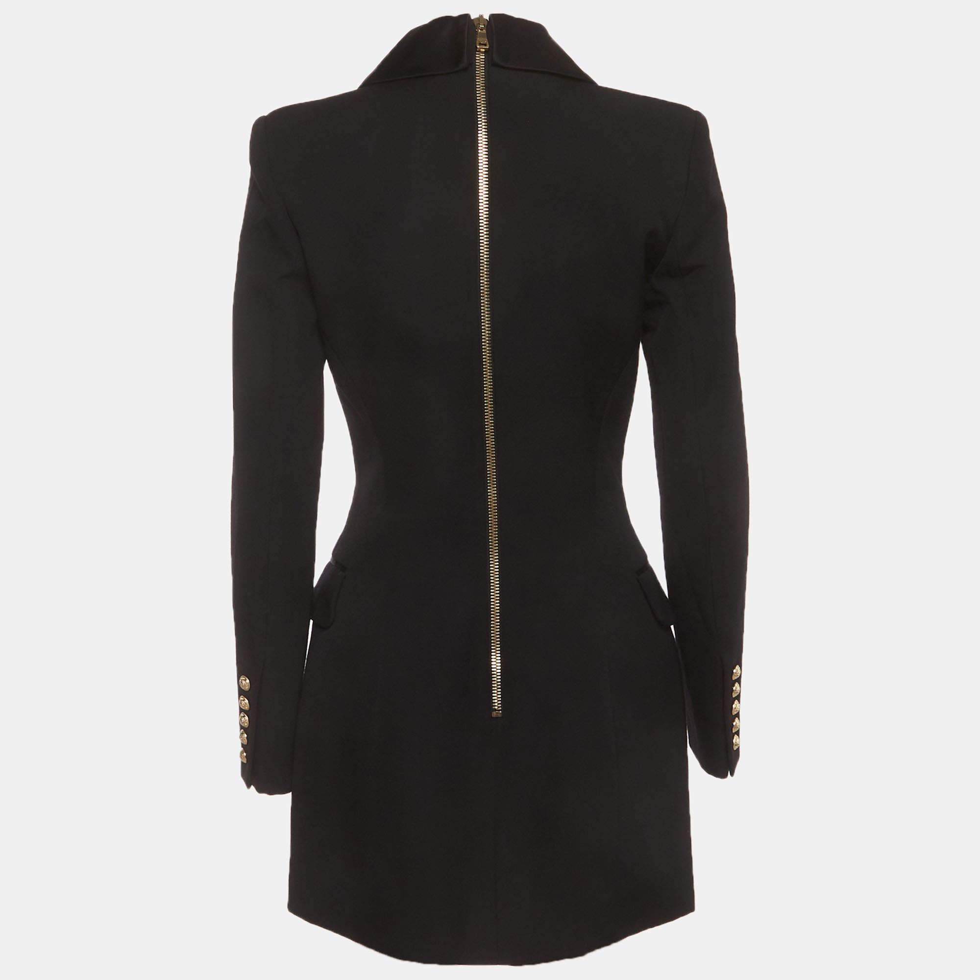 Pre Owned Balmain Black Wool Double Breasted Blazer Mini Dress M