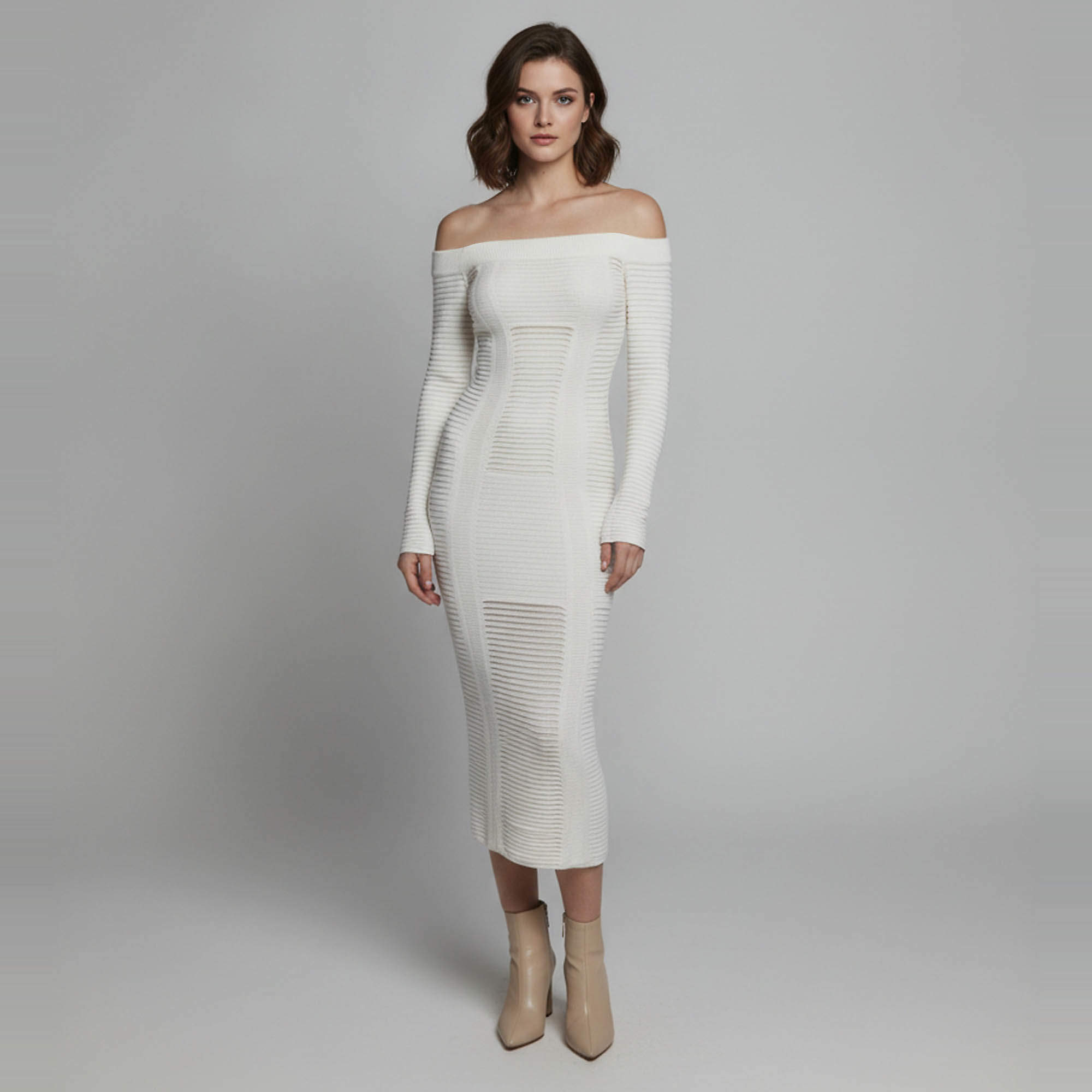 Pre Owned Balmain White Rib Kit Semi Sheer Long Sleeve Maxi Dress S