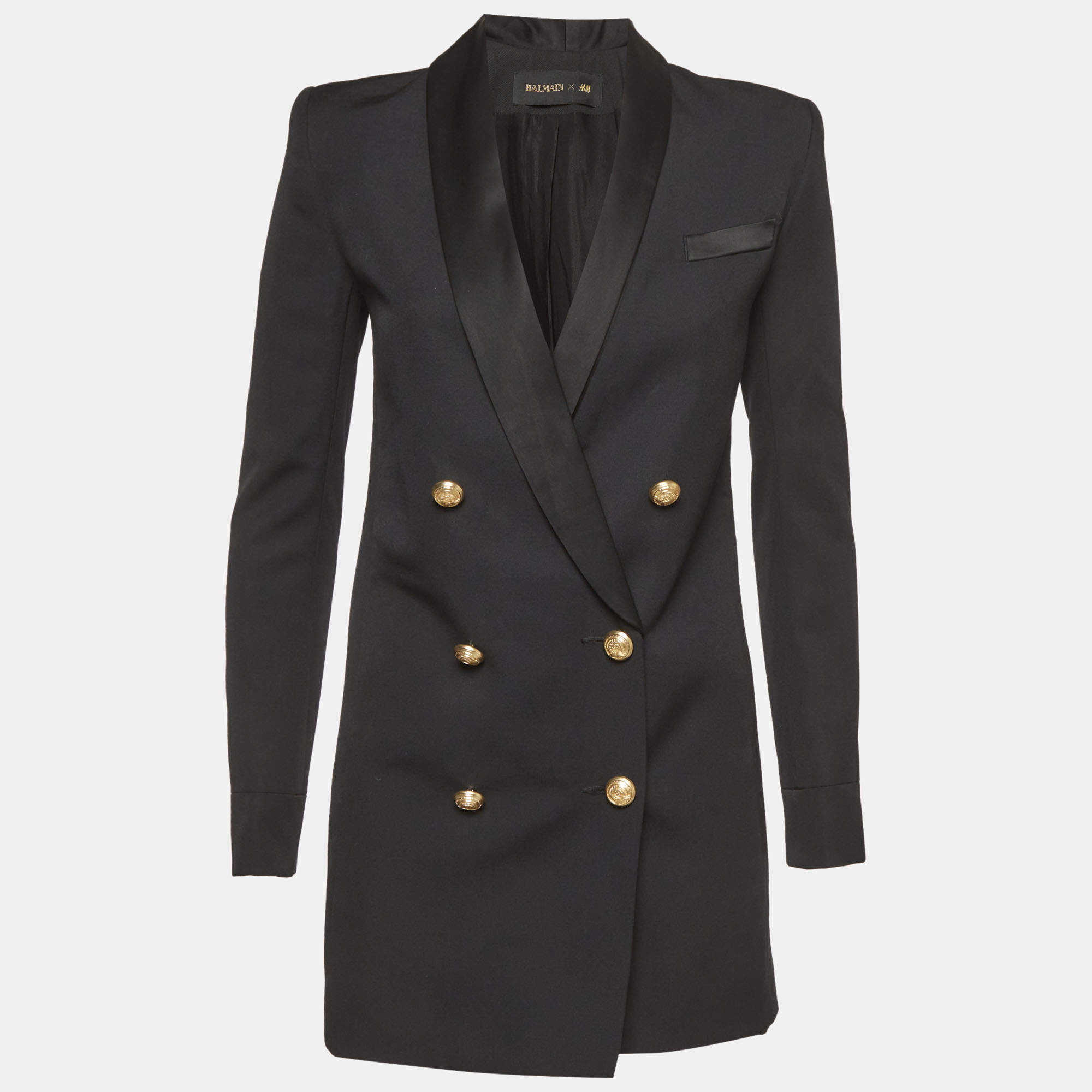Pre Owned Balmain X H&M Black Wool Double Breasted Blazer S