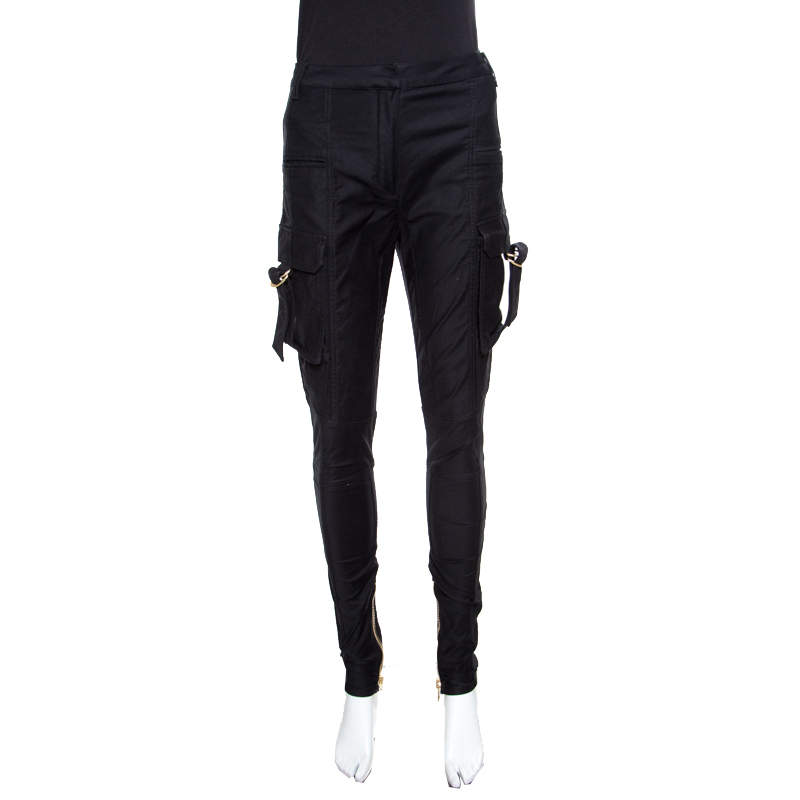 Pre Owned Balmain Black Cotton Ankle Zip Detail High Waisted Pants S