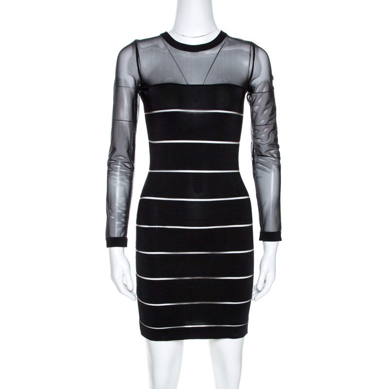 Balmain Black Sheer Paneled Bodycon Dress M