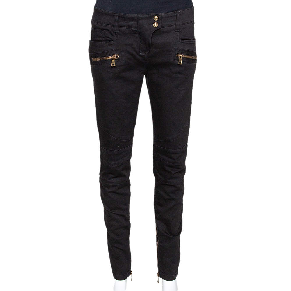 Balmain Black Denim Zip Detail Slim Fit Jeans M