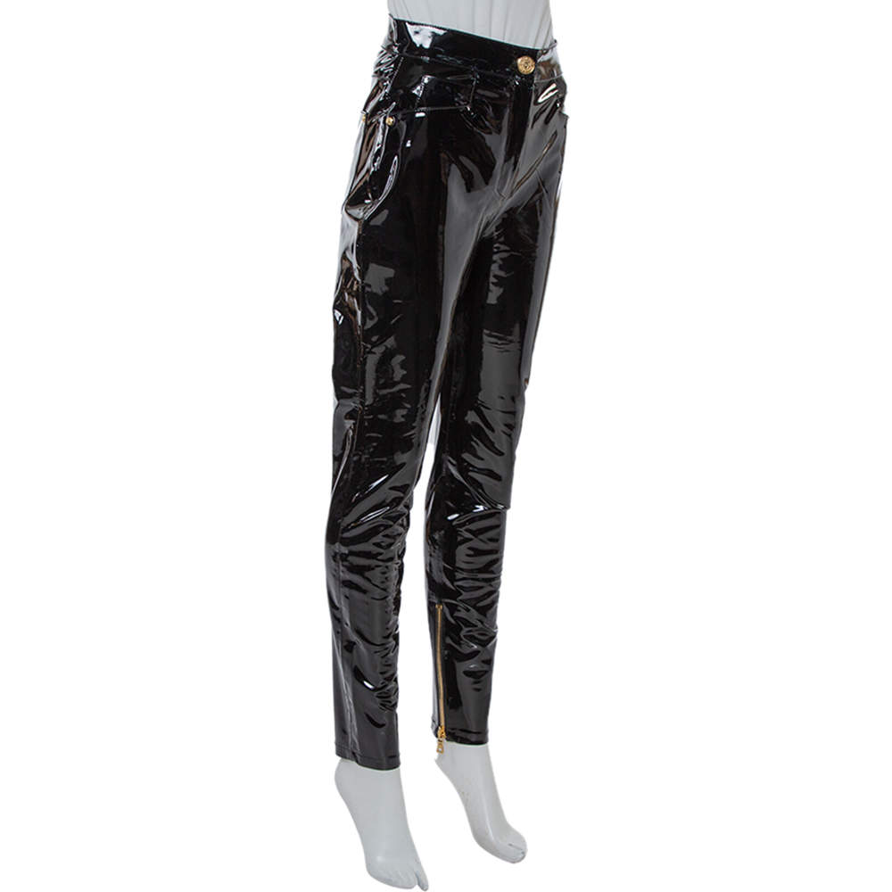 Balmain Black Vinyl High Waist Skinny Trousers M Balmain TLC