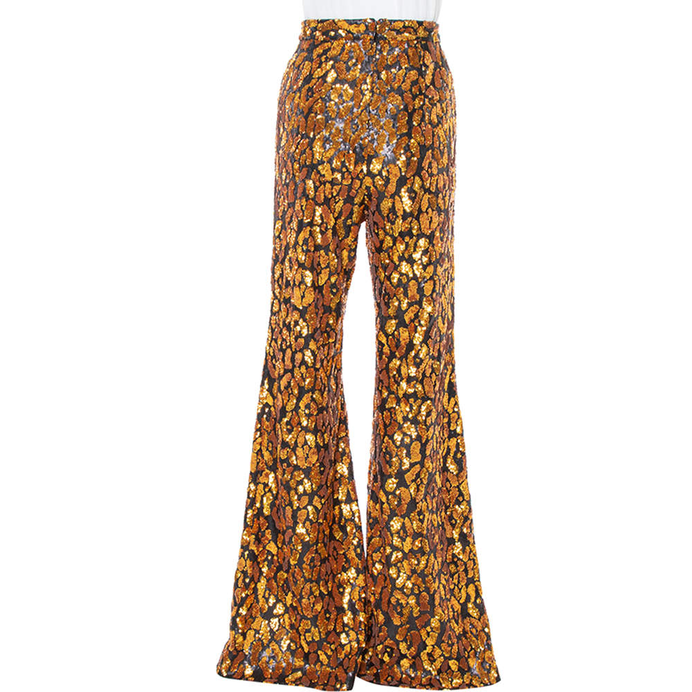 Balmain Gold & Black Sequined Flared Trousers L Balmain