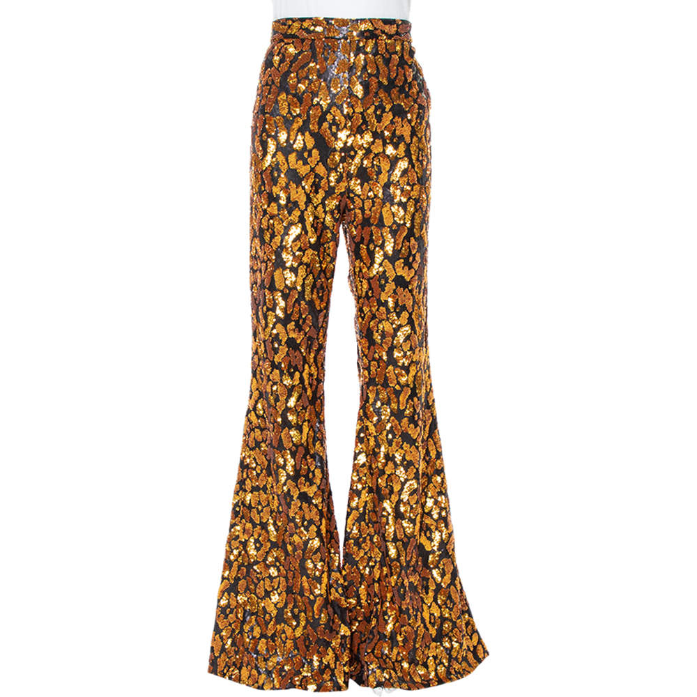 Balmain Gold & Black Sequined Flared Trousers L