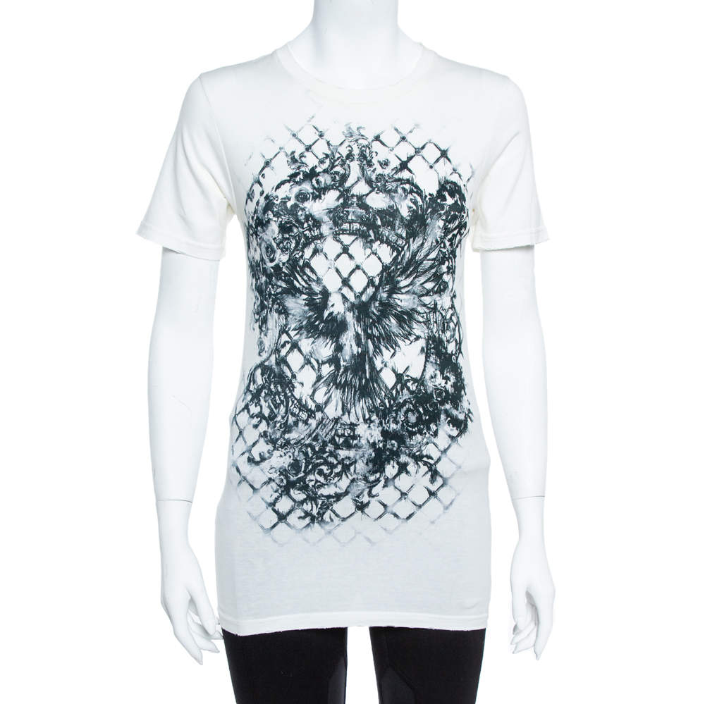 Pre Owned Balmain Cream White Cotton Abstract Print T-Shirt M