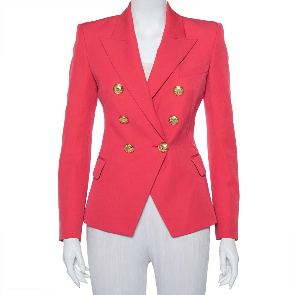 Pre Owned Balmain Pink Wool Double Breasted Blazer M