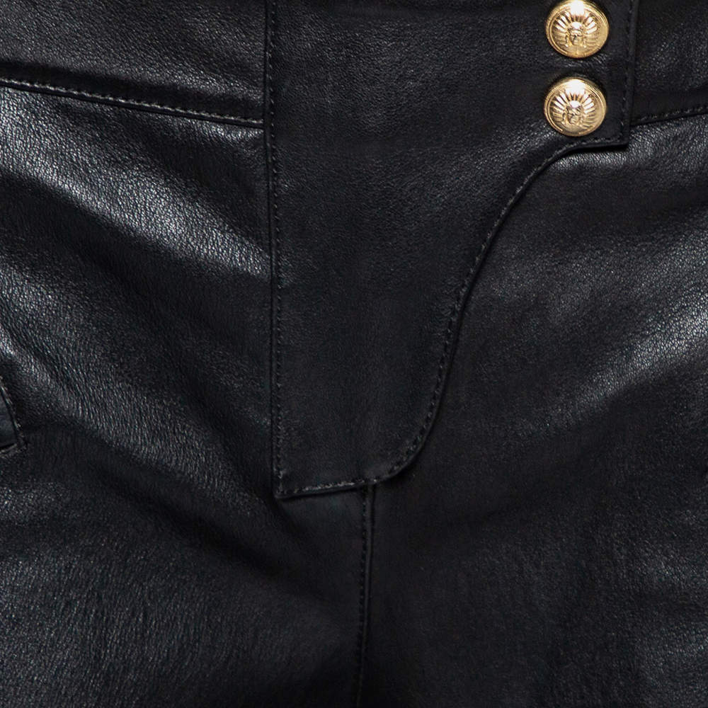 Balmain Black Leather Biker Pants M